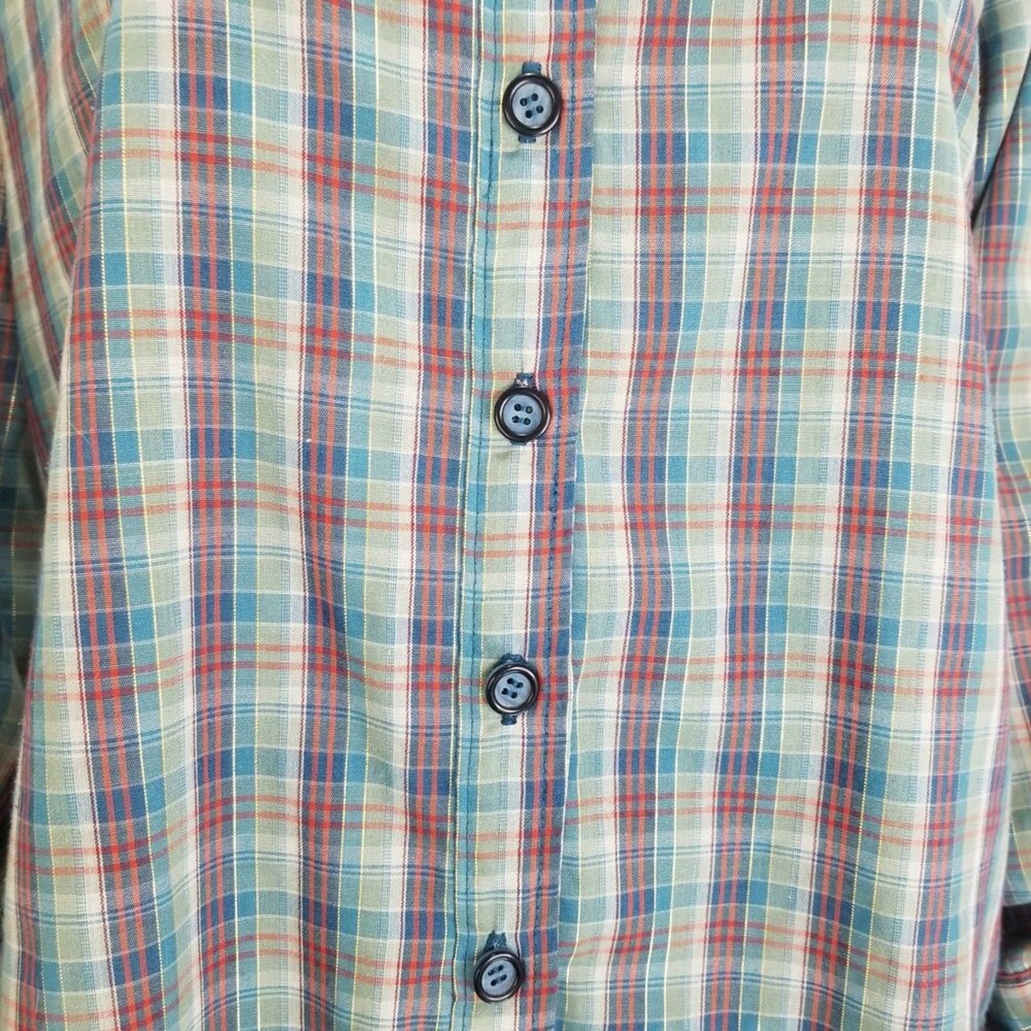Metallic Shimmer Blue Vintage Western Cowboy Cowgirl Plaid Button Up Shirt Med