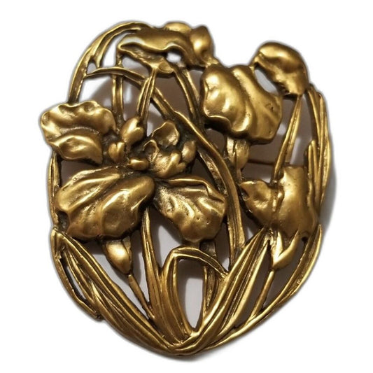 1980s Vintage Art Nouveau Irises Historical New Orleans Collection Gold Brooch