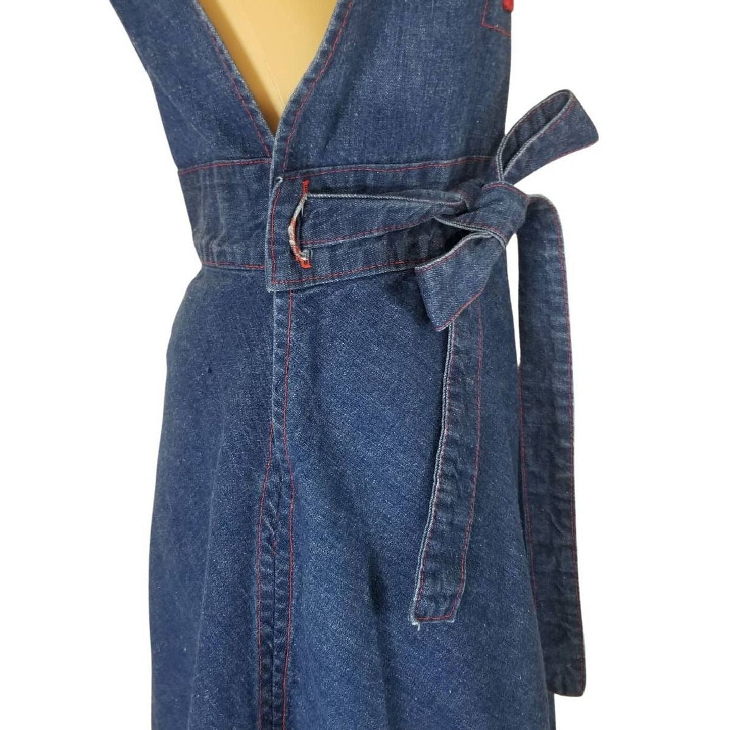 Blue Jean Crossroads Bird Patch Midi Jean Belted Fit Flare Tank Dress Size Large
