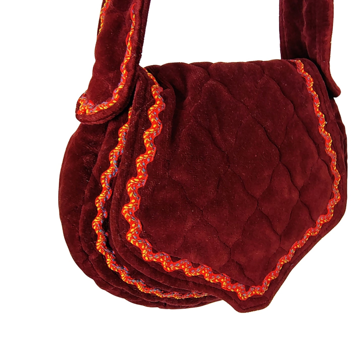 1970s Vintage Embroidered Wine Velvet Shoulder Handbag by Carpetbags of America