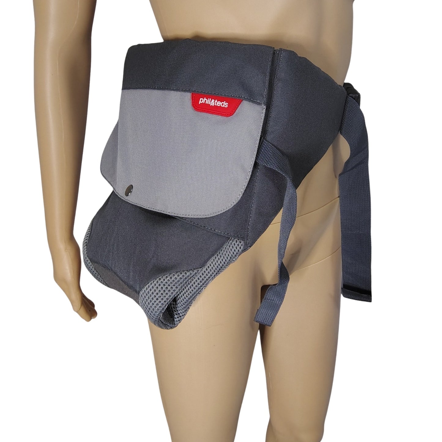Phil and Ted's Charcoal Gray Belted Hip Baby Seat Carrier Belts Onto Hips