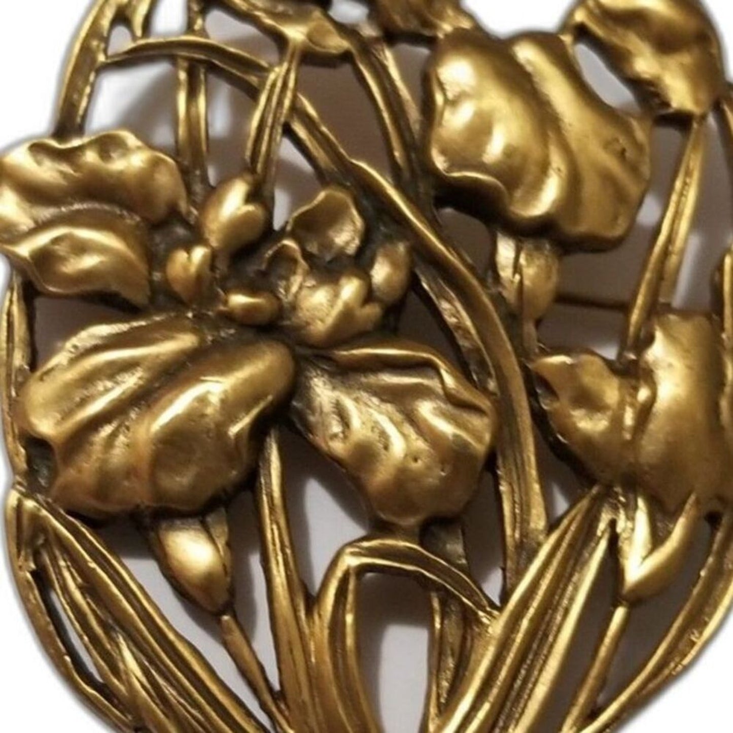 1980s Vintage Art Nouveau Irises Historical New Orleans Collection Gold Brooch