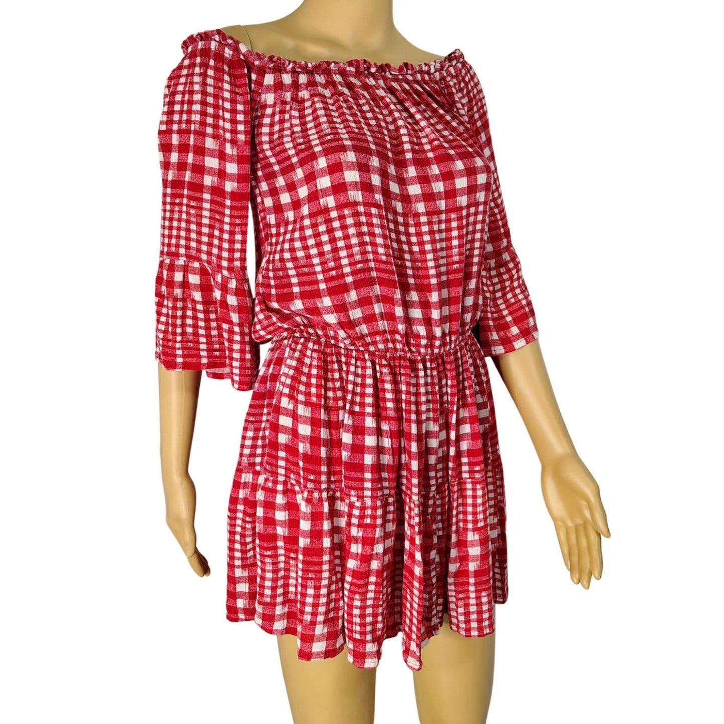 Red White Off or On Shoulder asos Fit Flare Short Sleeve Mini Dress Tunic Size 4