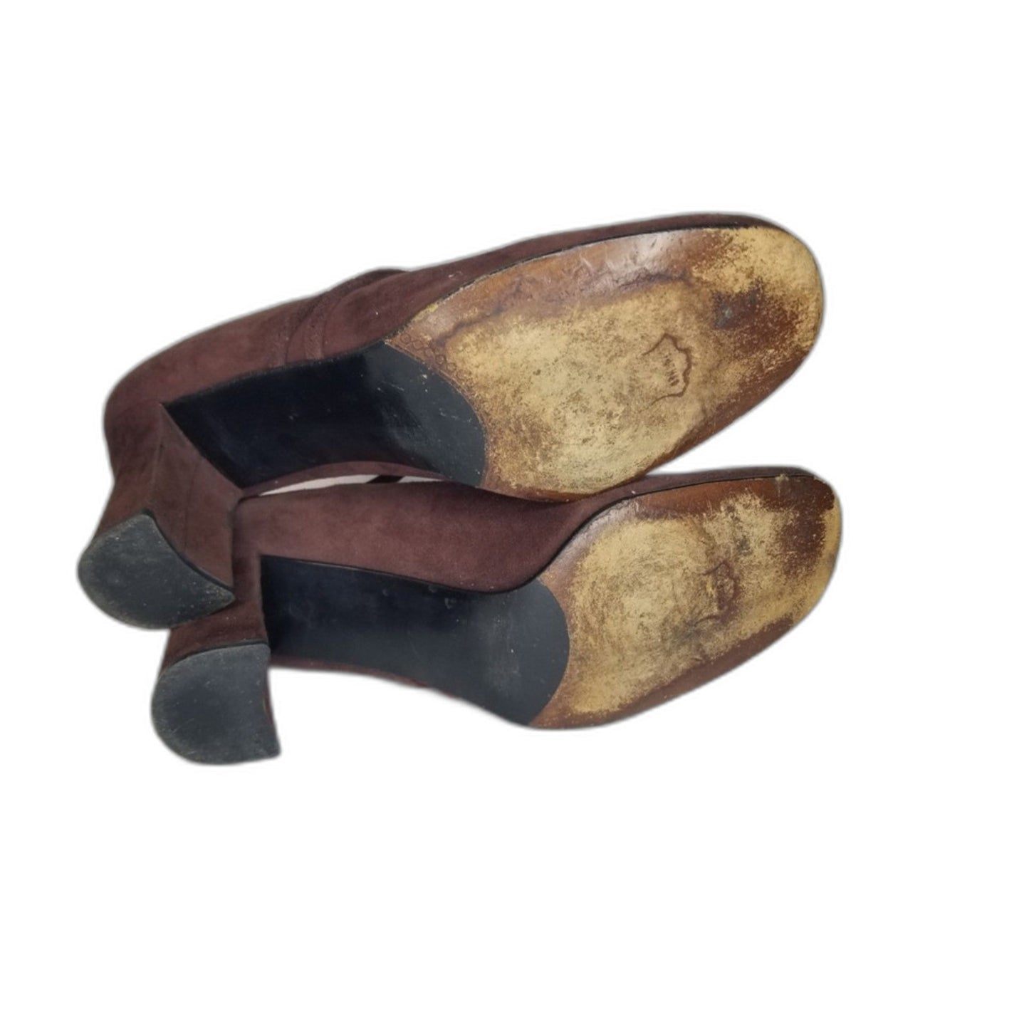 90S Vintage Brown Suede Leather Stuart Weitzman Maryjane Pumps Block Heel