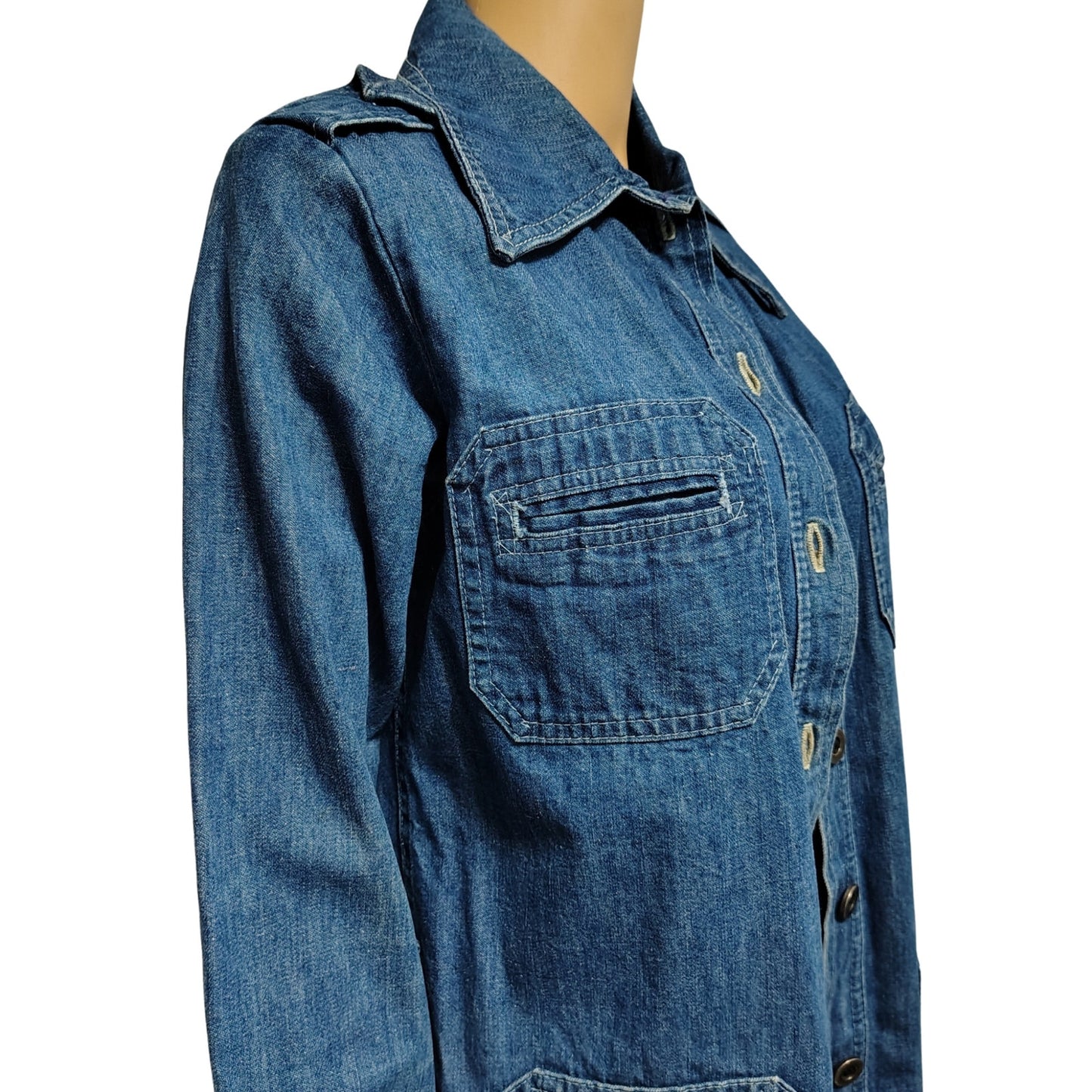 1970s Denim Wingtip Button Up Multiple Pockets Jacket Work Leisure Womens SZ 12