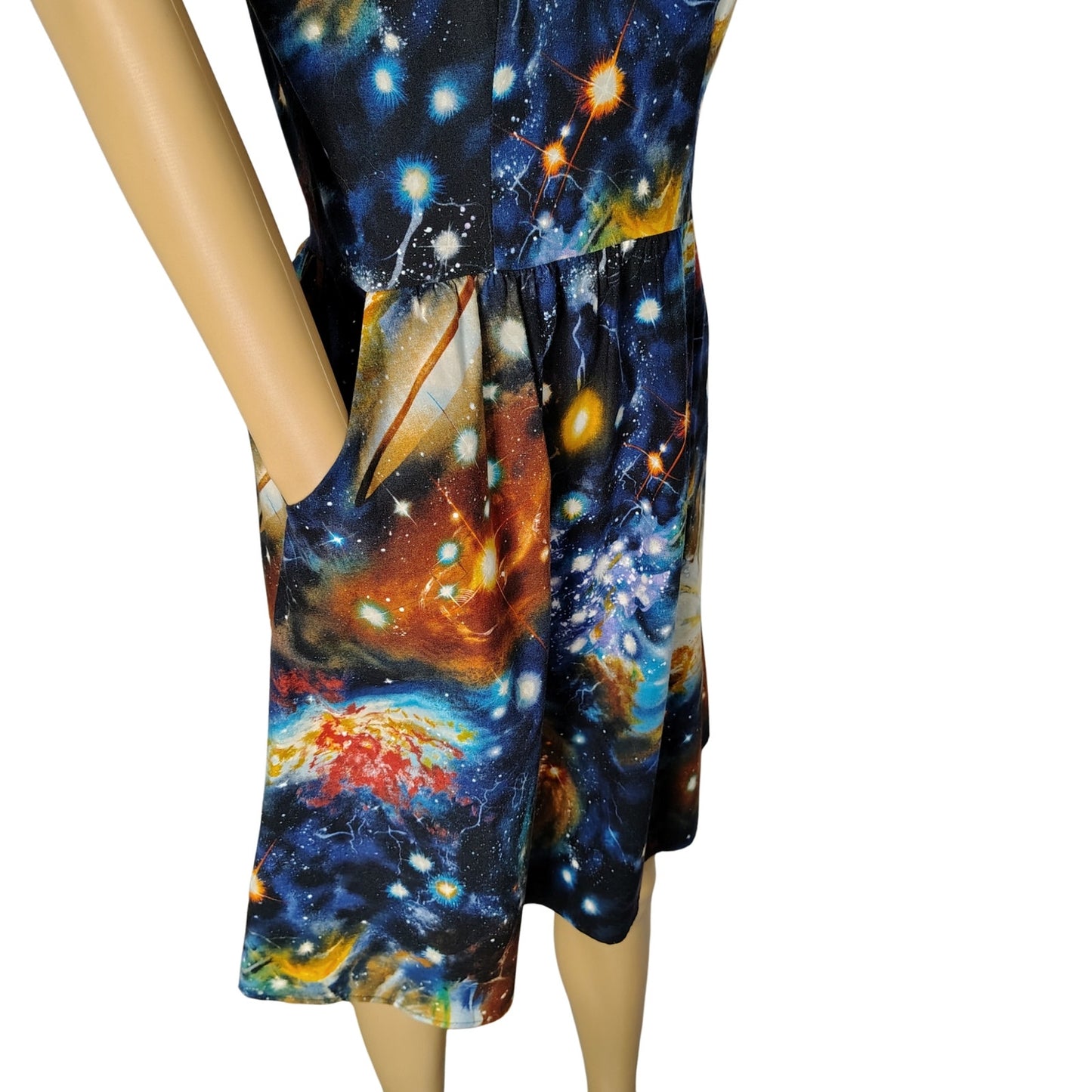 Blue ModCloth Fervour Dress Galaxy Fit & Flare Back Zipper Sleeveless Size Small