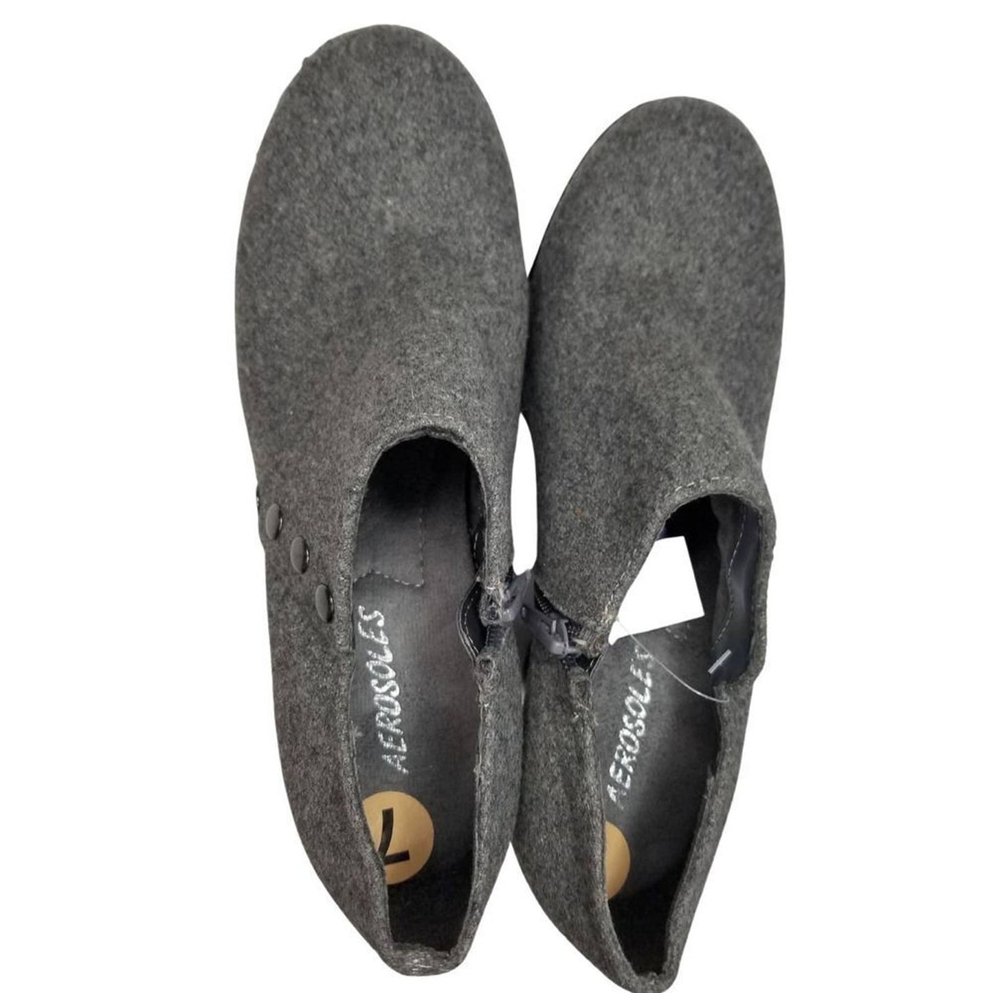 Booties Gray Fabric Round Toe High Heels Inside Zip Closure Size 7 Vegan New