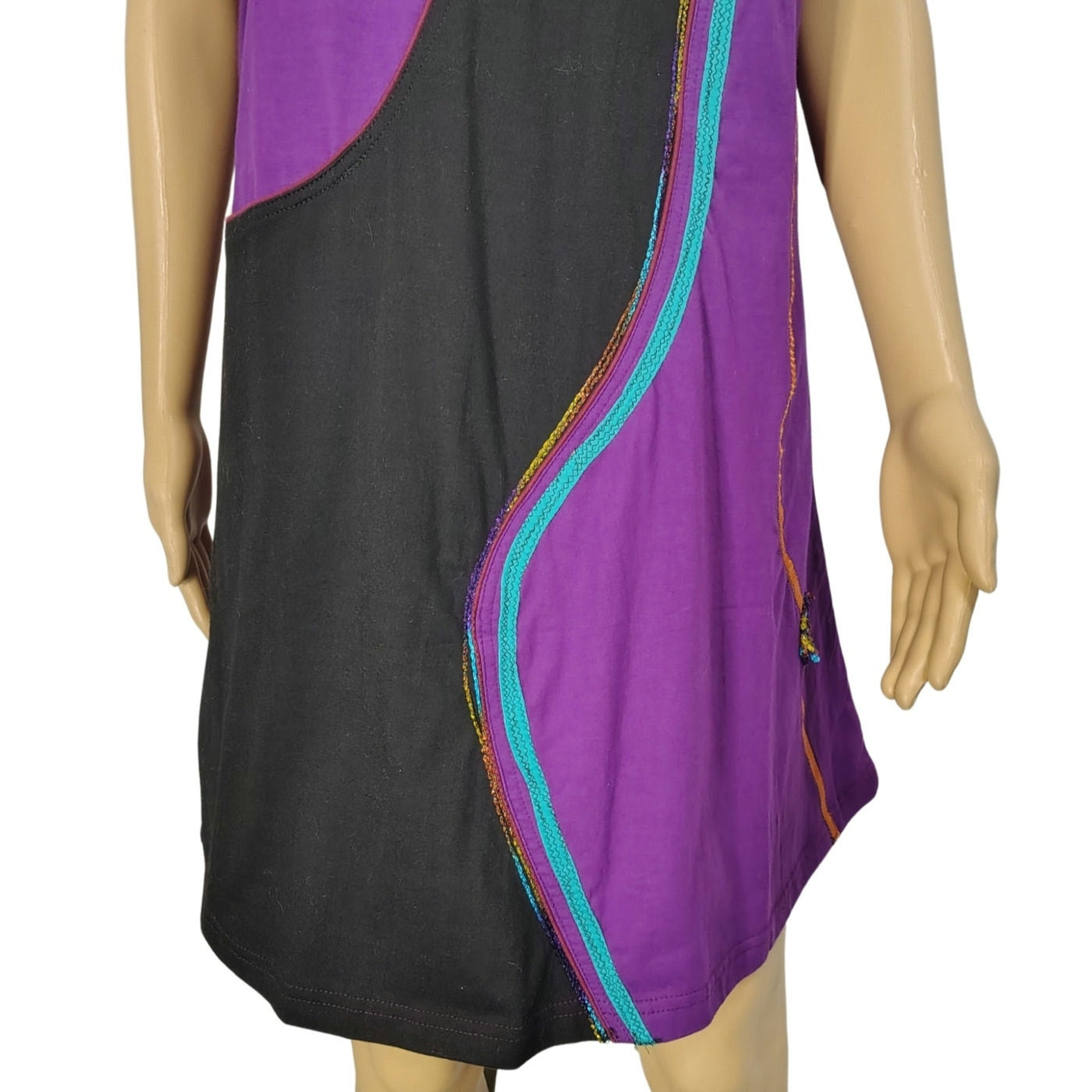 Purple Rising International A Line Midi Dress Mixed Applique Details Two Pockets