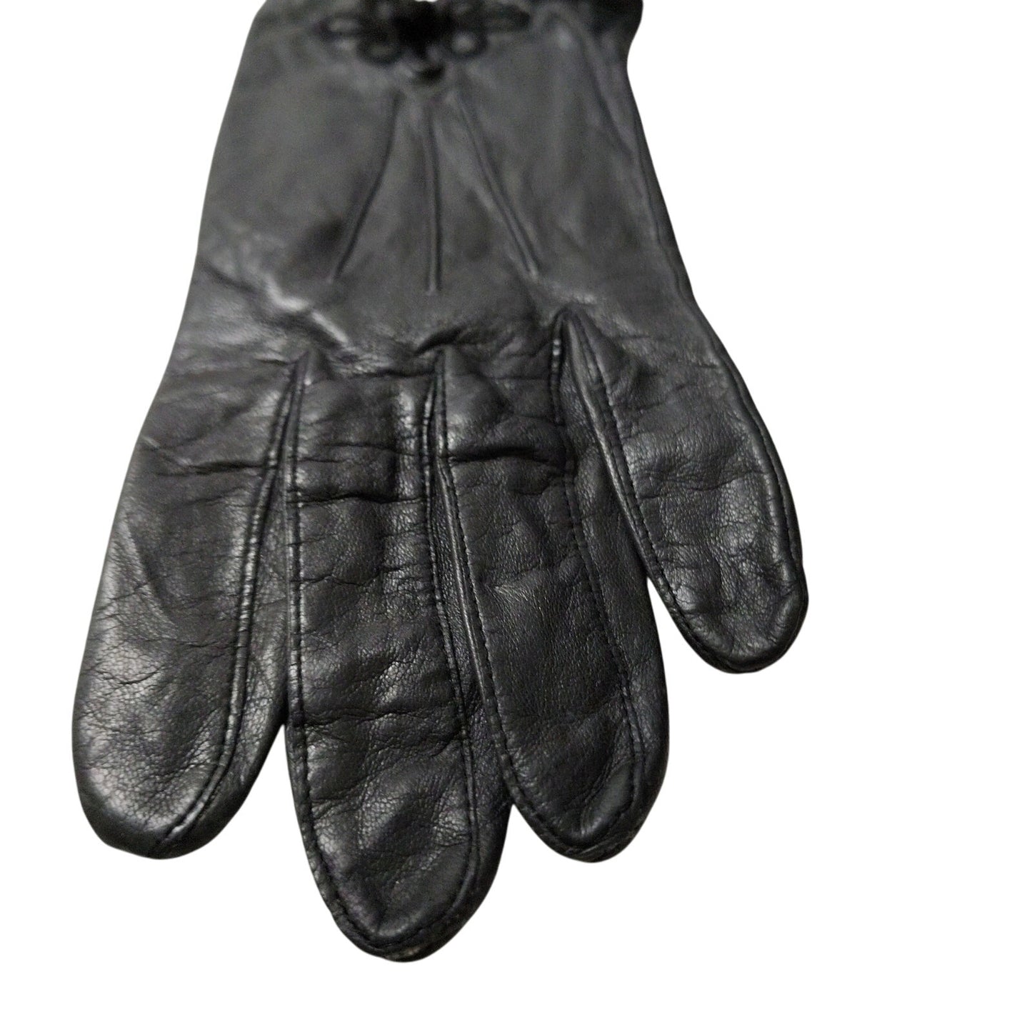 Vintage Anne Klein Aris Black Soft Leather Frog Closure Gloves Size Large Womens