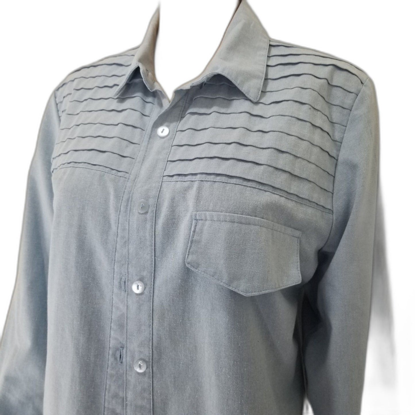 80s Vintage Tapestry Button Up Cowboy Western Style Blue Collar Shirt Size Small