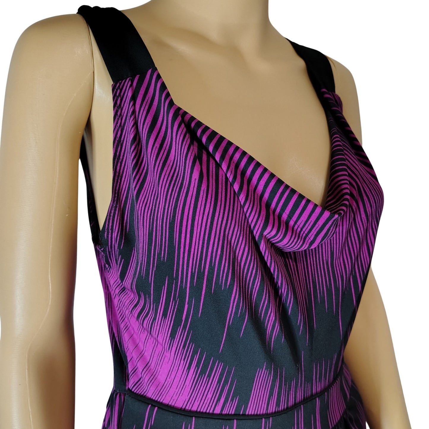 Plunge Neckline Purple Black Short Tank Top Dress Pockets Bisou Bisou Size 4