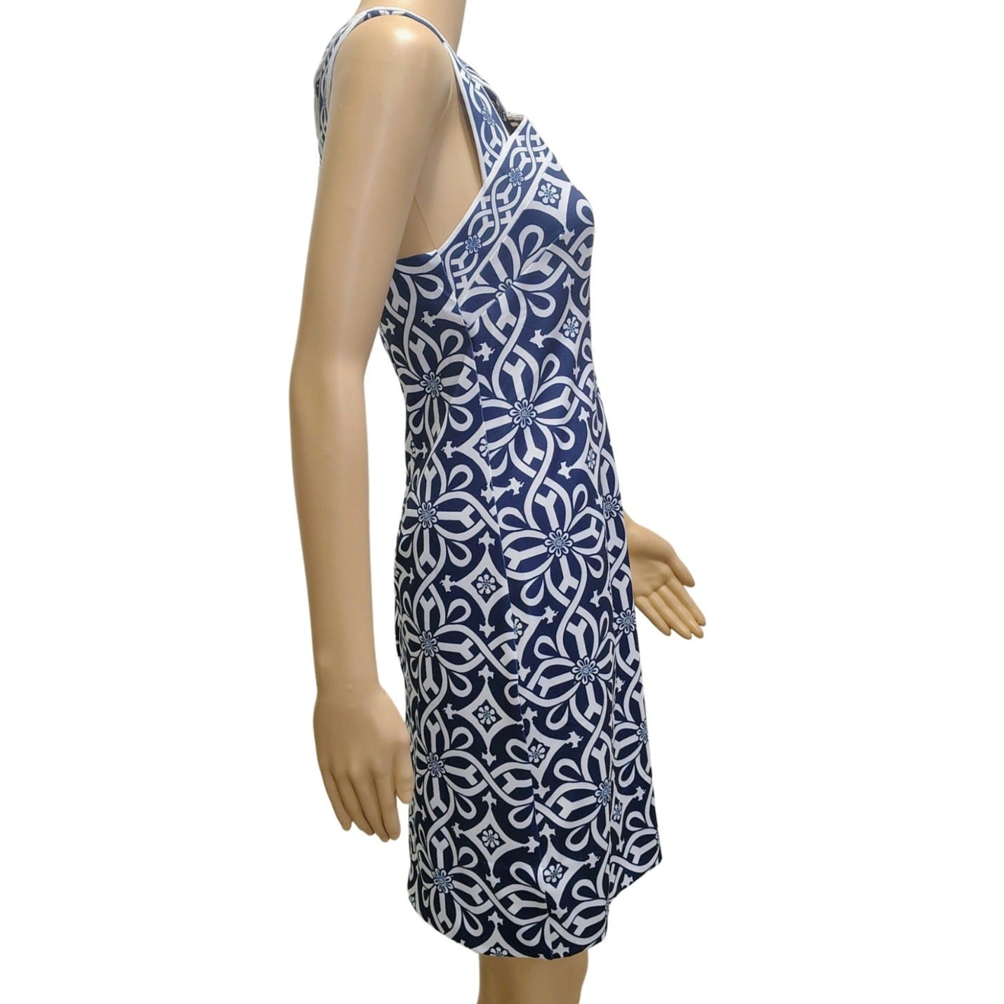 Gretchen Scott Blue White Jersey Athletic Dress Cut Out Isosceles Design Size XS