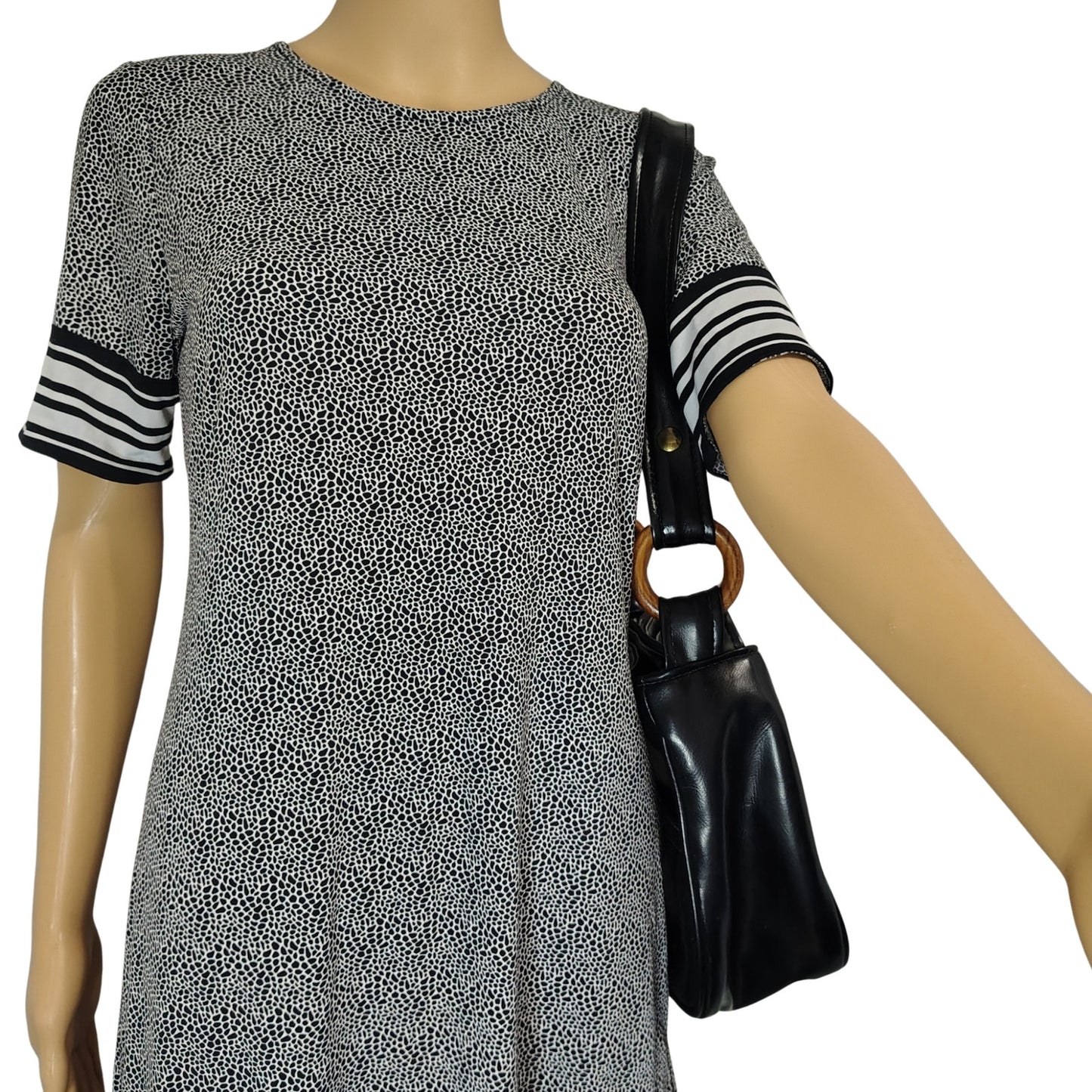 Michael Kors Short Sleeve Black White Midi Sheath Dress Stripes Size Small