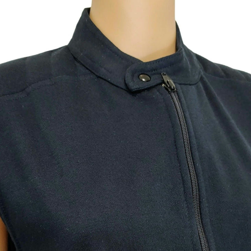 90s Chams Vest Black Zip Up Short Collar Street Wear Pockets Elastic Waist SZ M