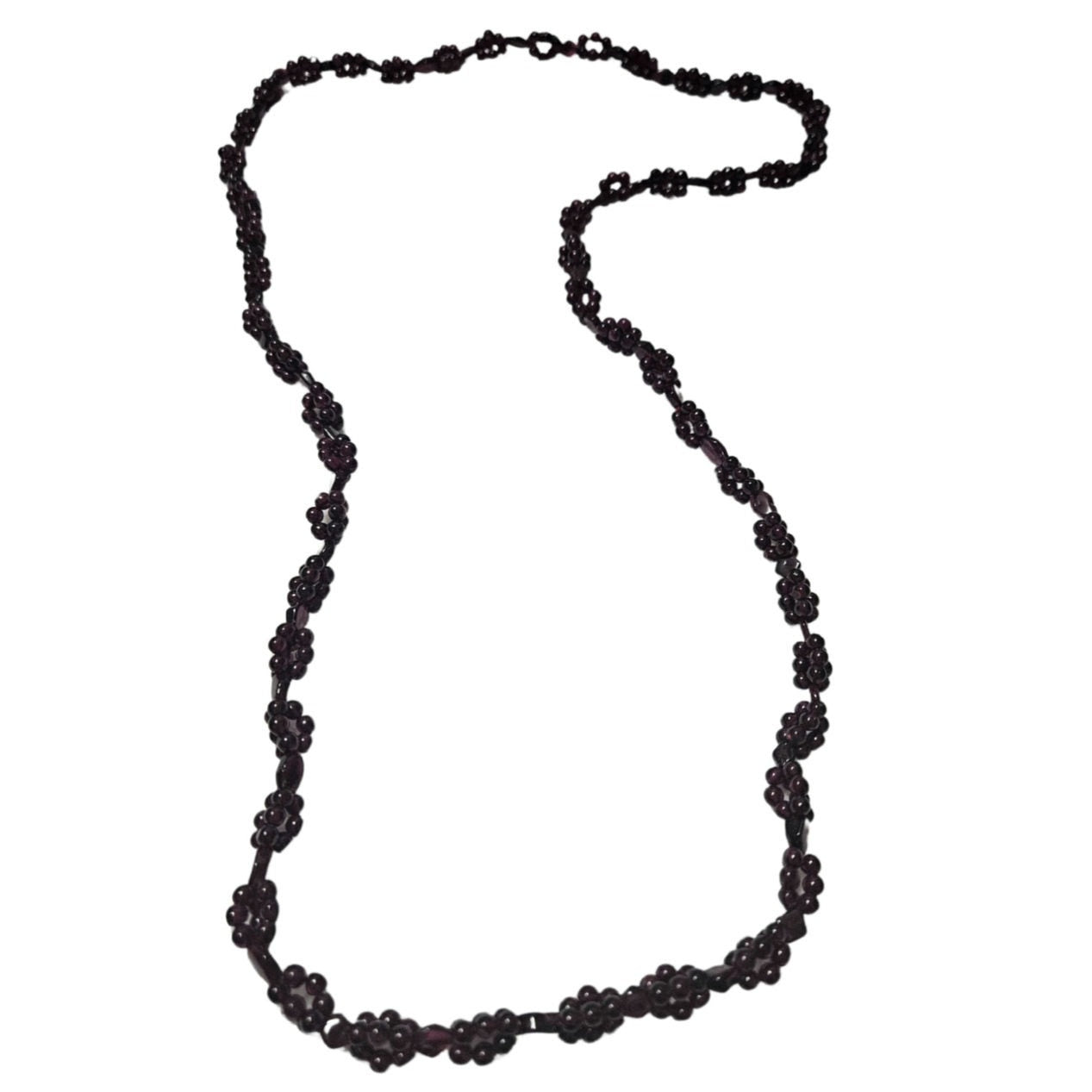 Rhodolite Garnet Round Clusters Diamond Beaded Gemstone Opera Necklace 36"