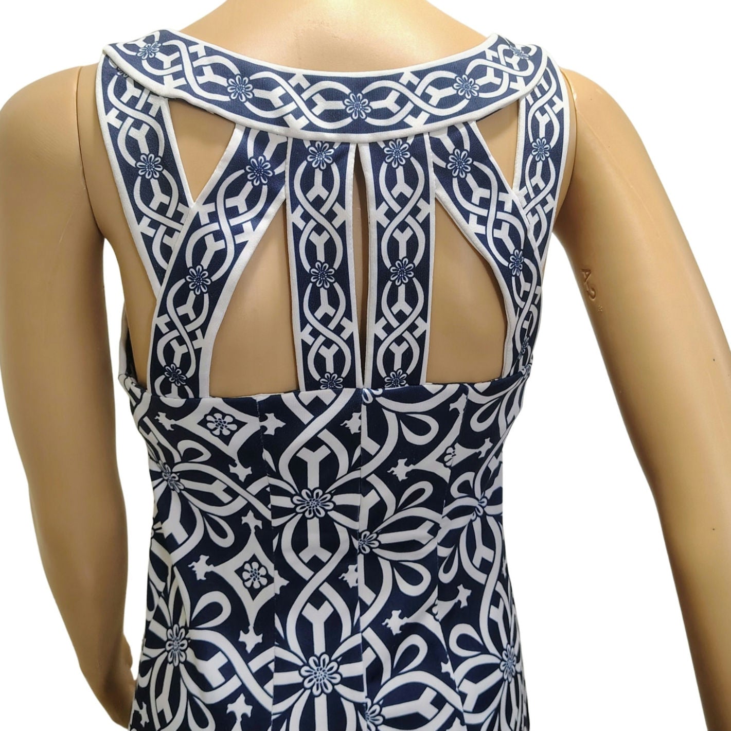Gretchen Scott Blue White Jersey Athletic Dress Cut Out Isosceles Design Size XS