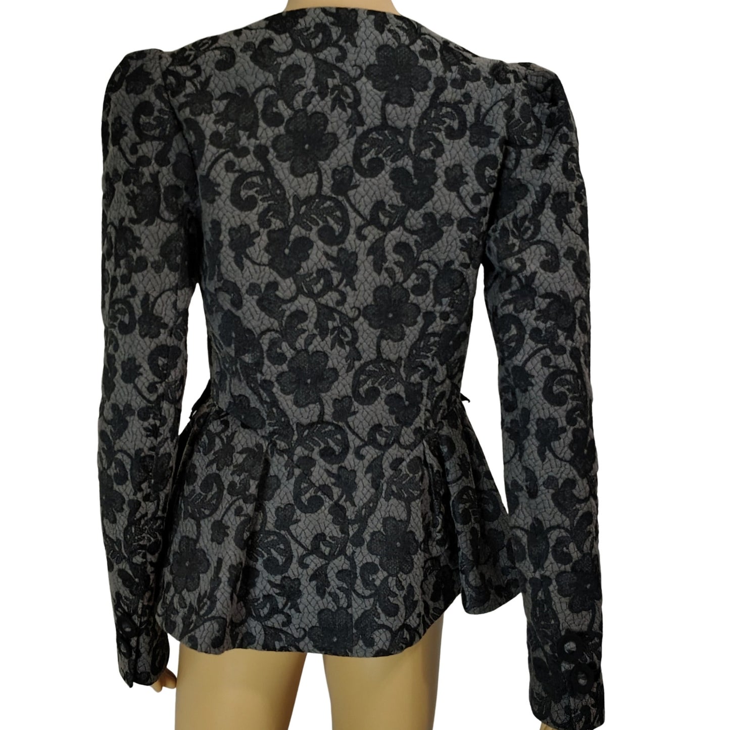 Betsey Johnson Floral Jacket Brocade Runway Peplum Ribbon Fit Flare Size 6