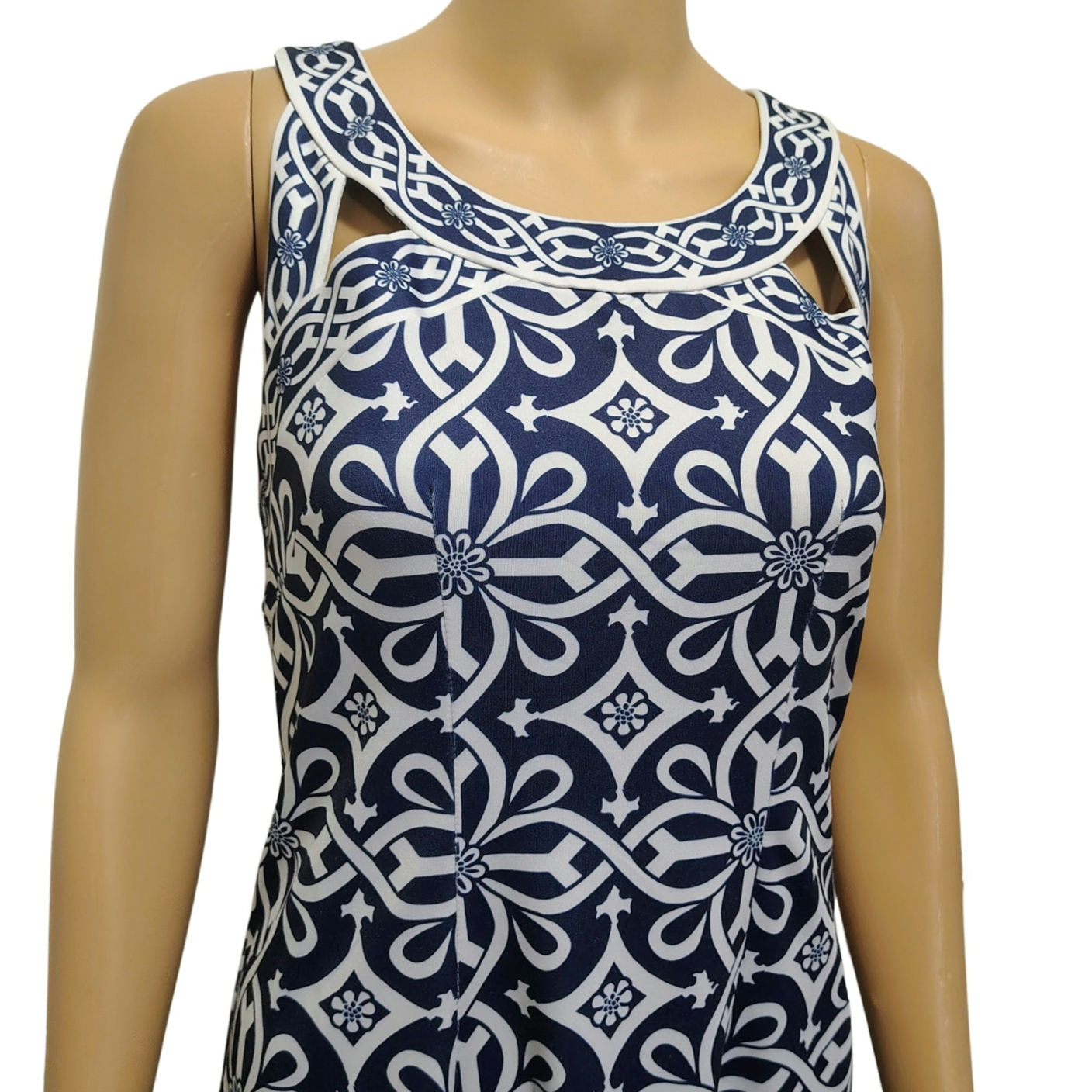 Gretchen Scott Blue White Jersey Athletic Dress Cut Out Isosceles Design Size XS