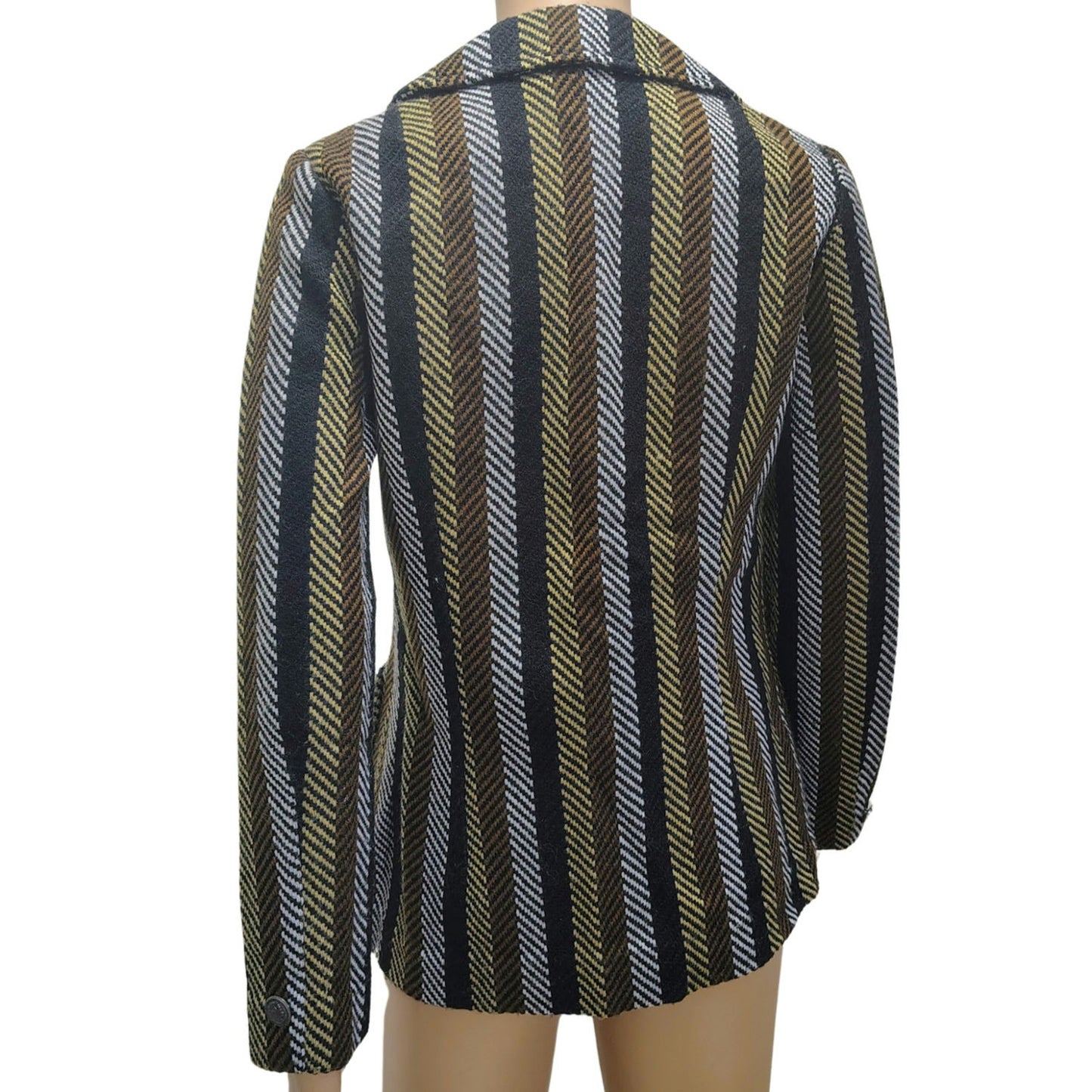 70s Striped Tread Design Fitted Single Breasted Blazer Outside Pockets SZ Small