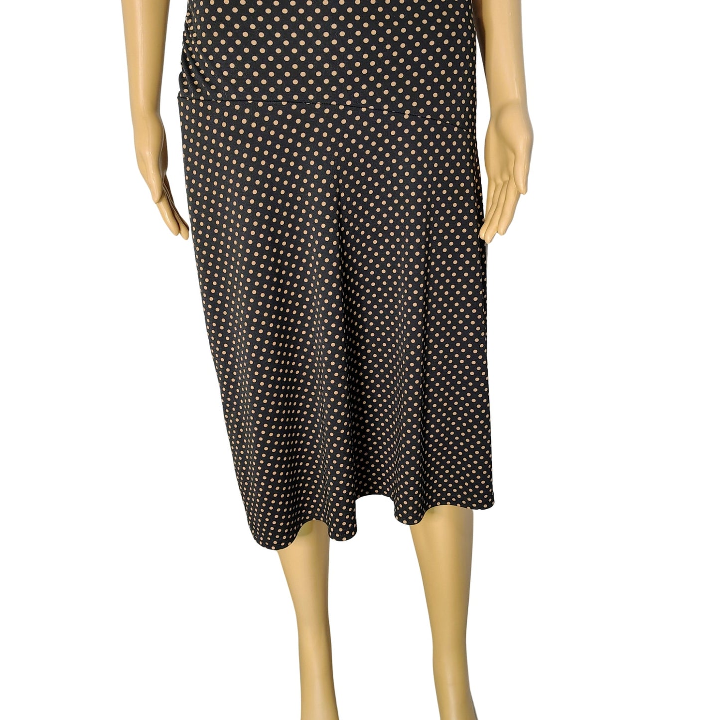 Black with Brown Polka Dots Bodycon Ruched Fit Flare Short Sleeve Dress Size S