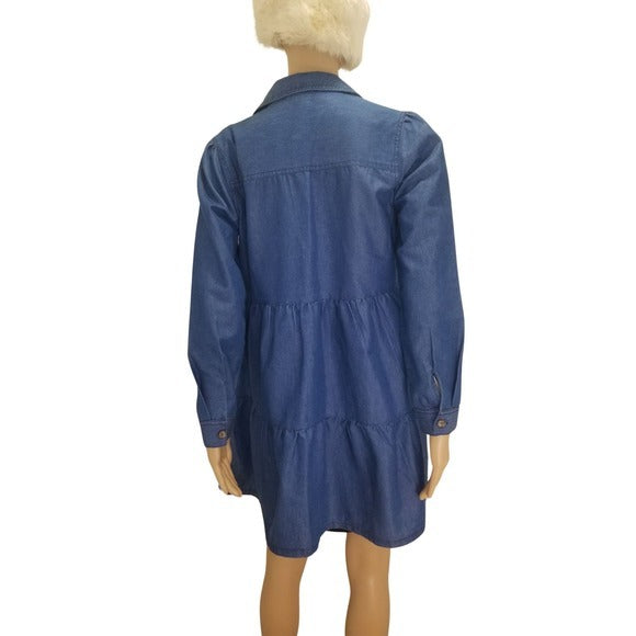 Derek Heart Blue Jean Tiered Button Up Shirt Shacket Size Medium