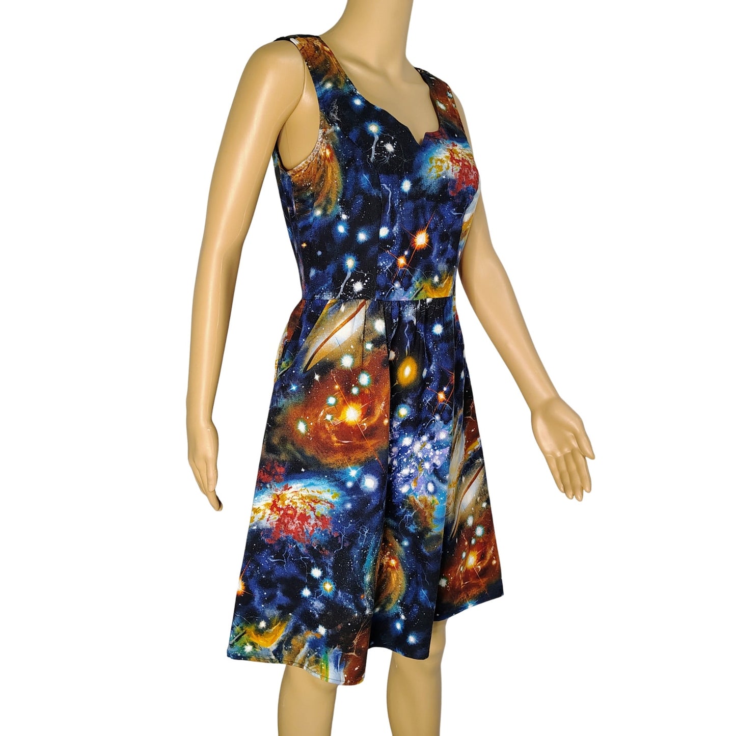 Blue ModCloth Fervour Dress Galaxy Fit & Flare Back Zipper Sleeveless Size Small