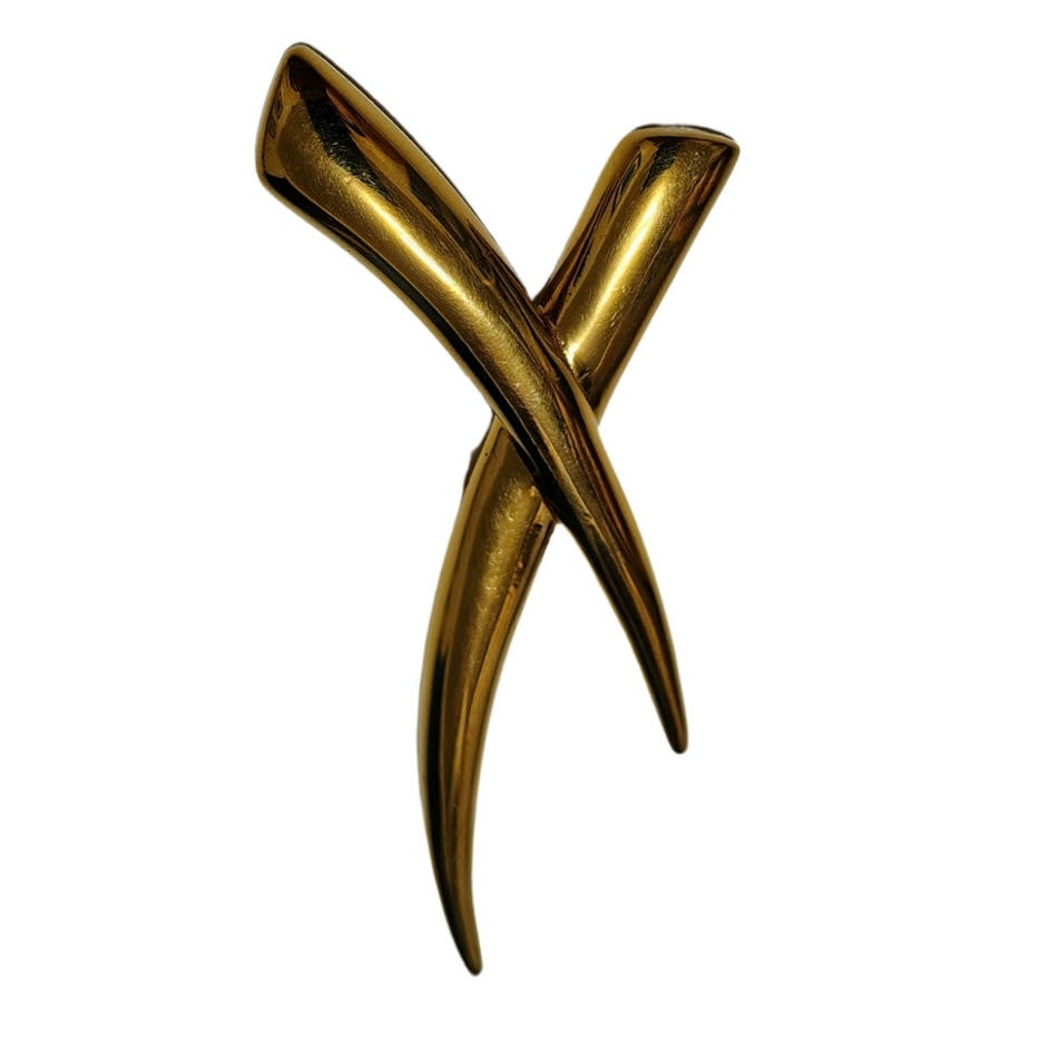 Vintage Signed Trifari X Design Brooch Shiny Gold Tone 4 inch