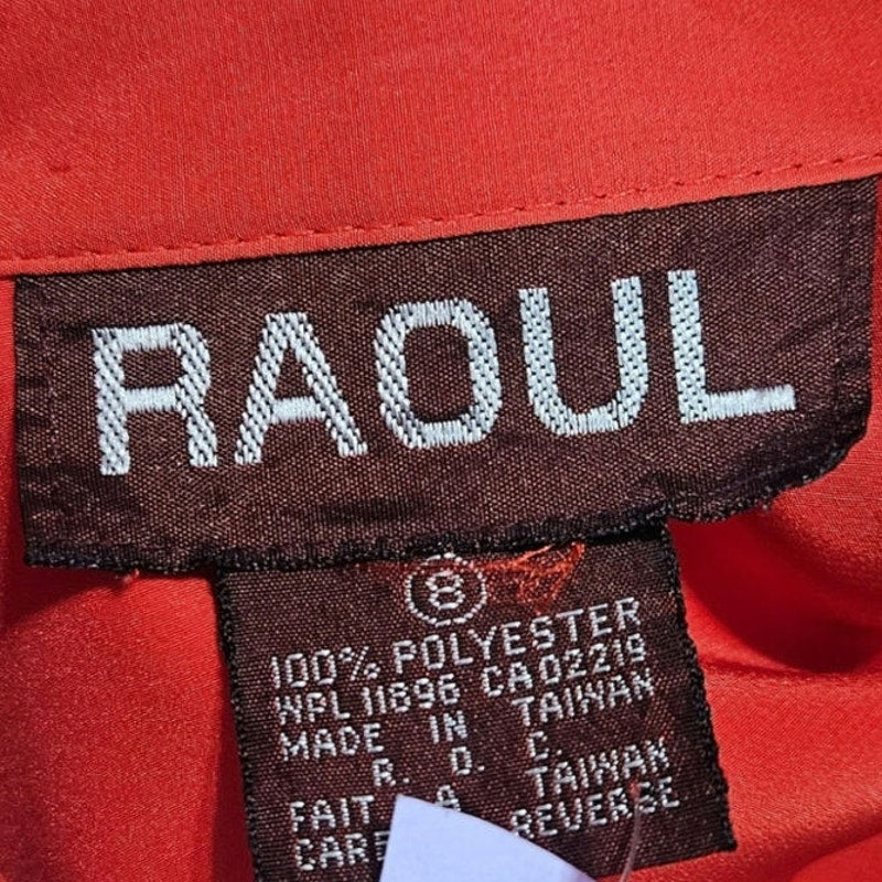 1990s Raoul Tomatoe Red Ruched Waist Short Sleeve Button Up Collar Dress Size 8
