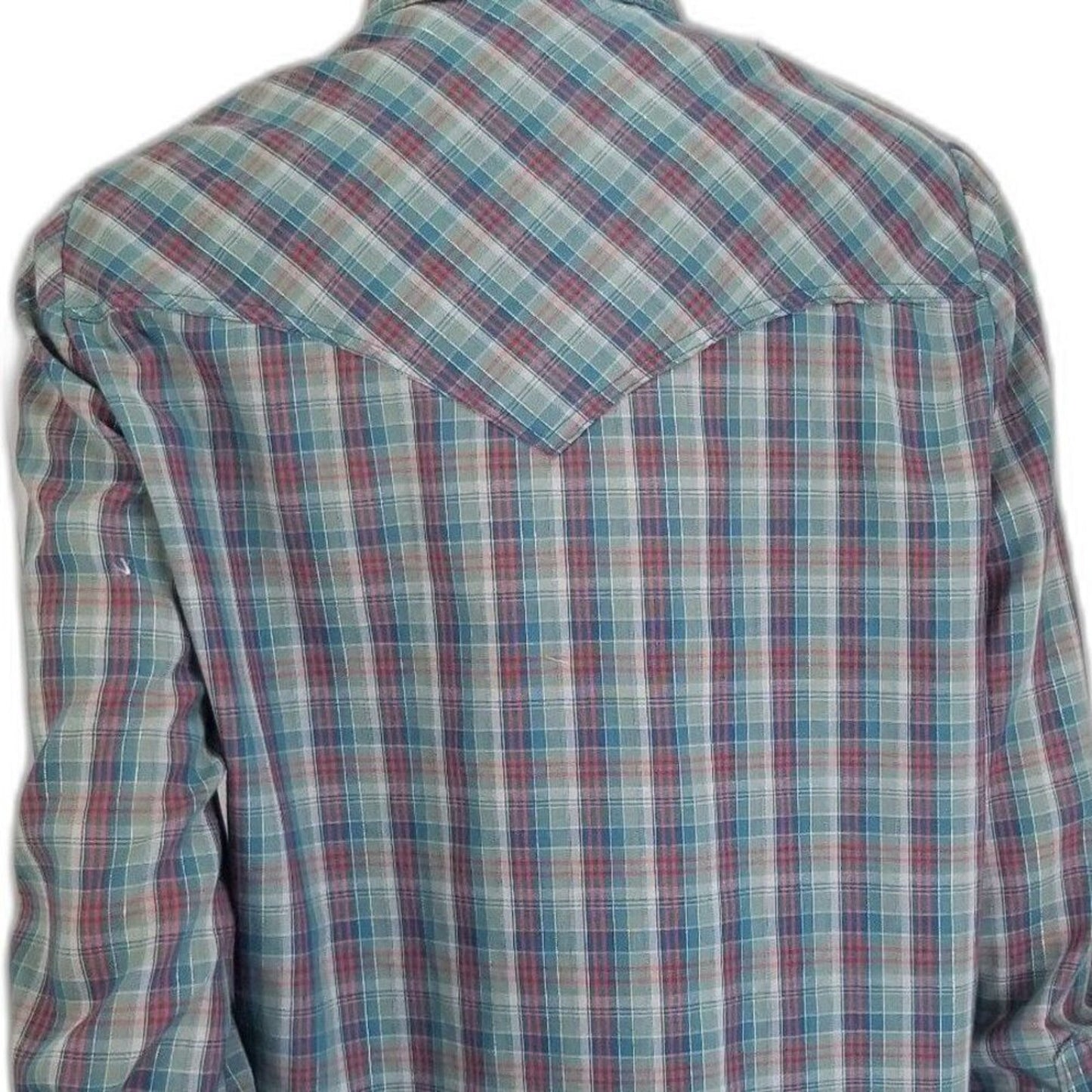 Metallic Shimmer Blue Vintage Western Cowboy Cowgirl Plaid Button Up Shirt Med