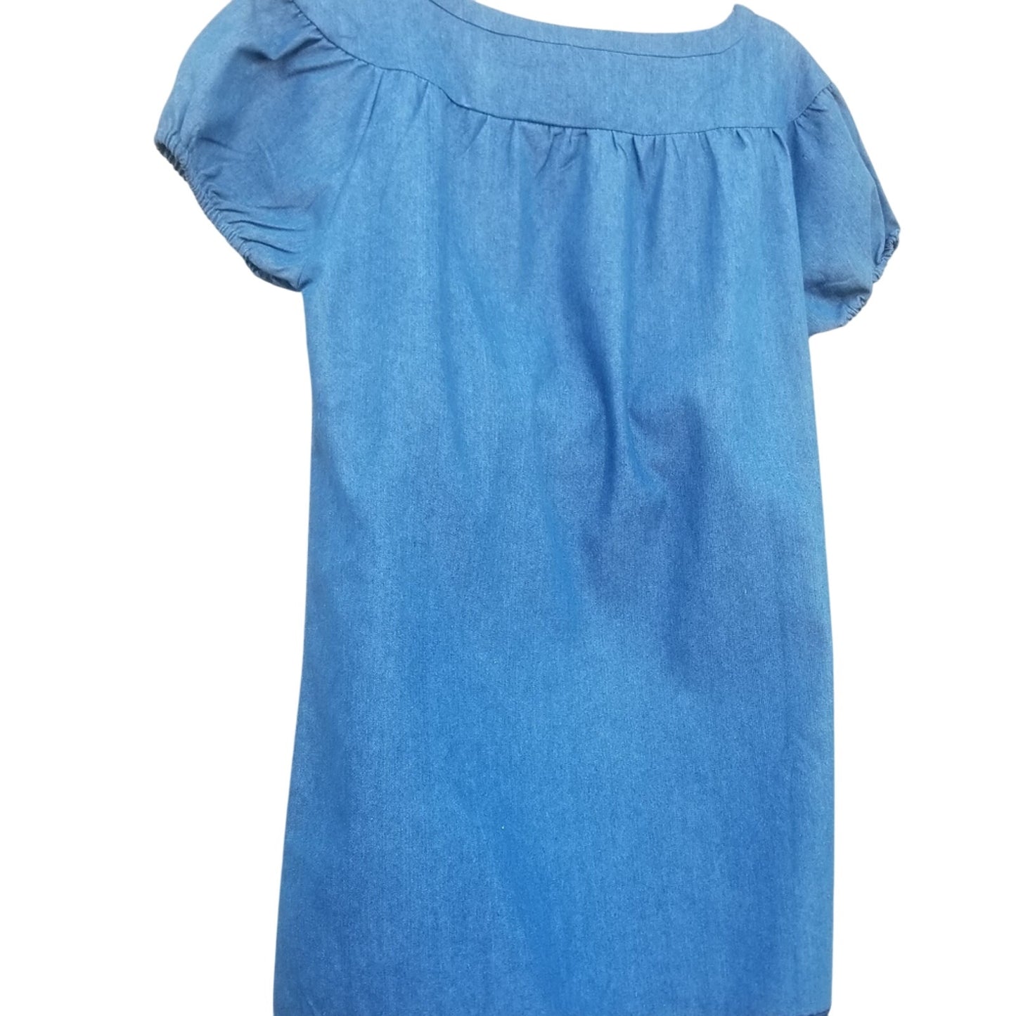 Heart Soul Embroidered Short Blue Jean Dress Cap Sleeves Lined Lace Hemline Size Large