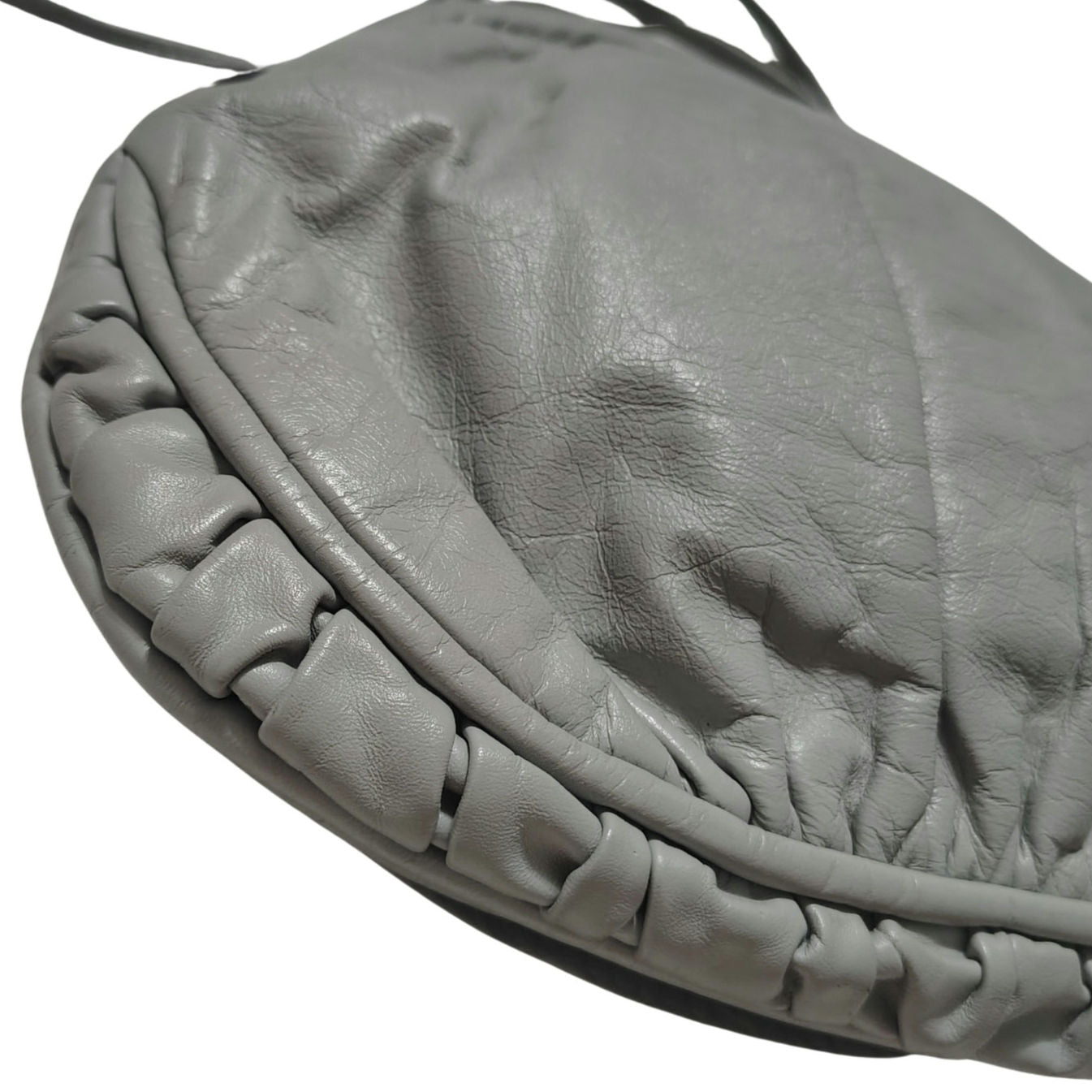 80s Gray Leather Ruched Round 2-IN-1 Crossbody Maxi Clutch Handbag Silver Studs