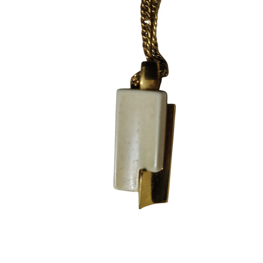 60s Vintage Crown Trifari Faux Ivory Lucite Gold Tone Pendant Chain Link Necklac