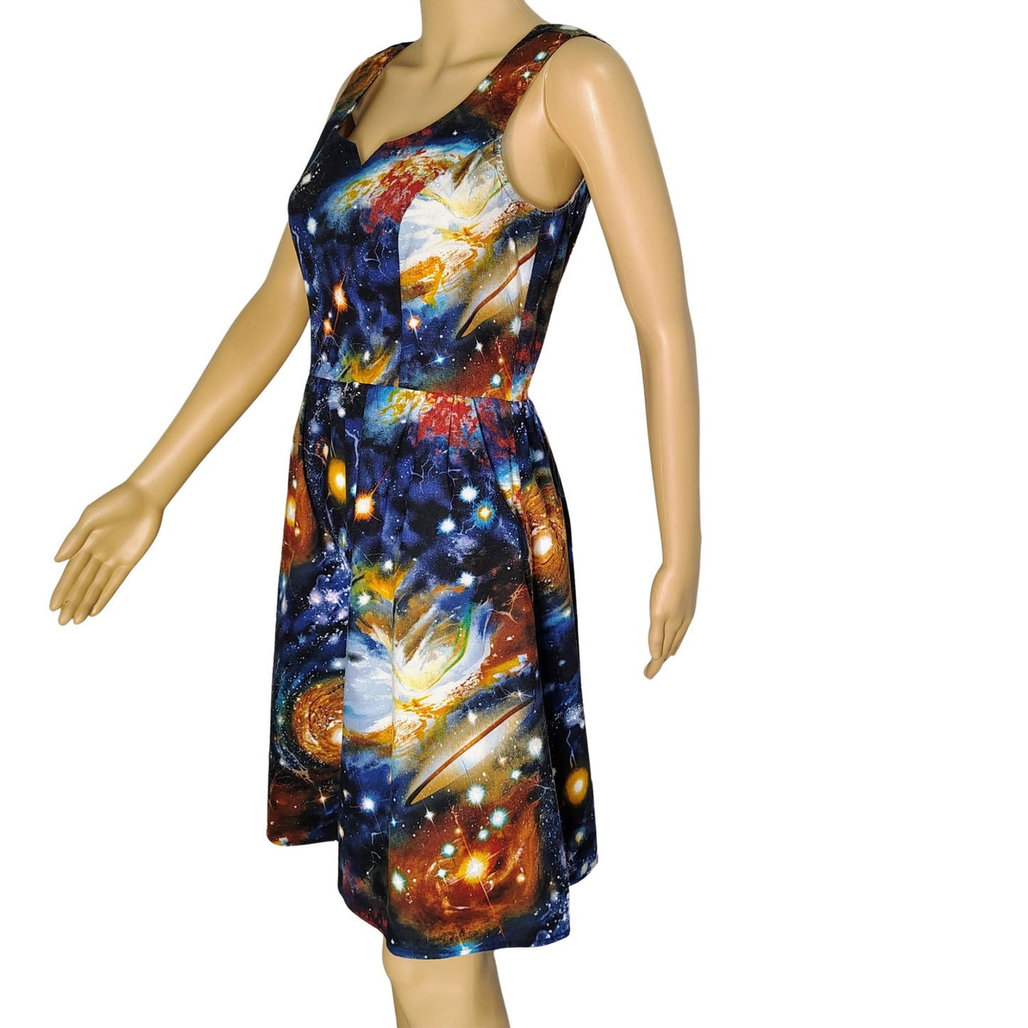 Blue ModCloth Fervour Dress Galaxy Fit & Flare Back Zipper Sleeveless Size Small