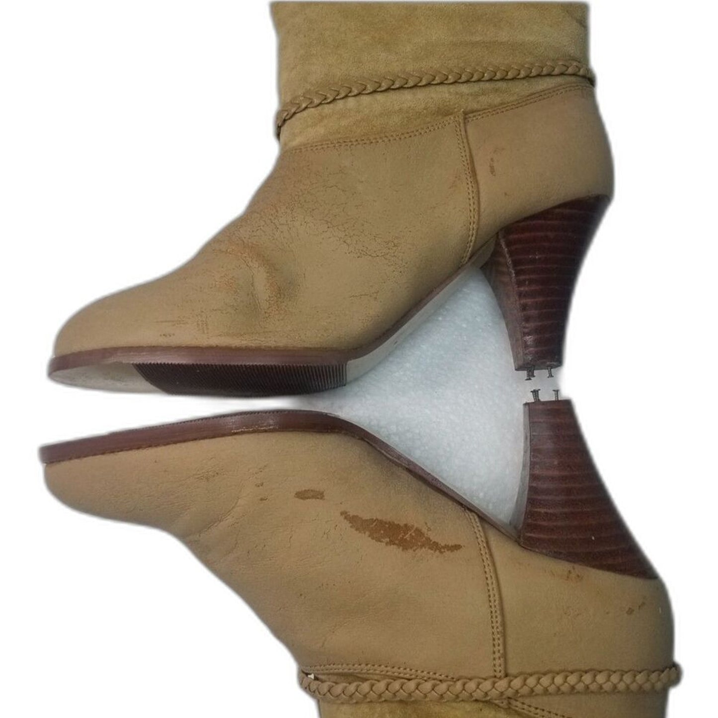 70s Vintage Kookie Sherpa Lined Beige Suede Vegan Faux Leather Boots Size 6.5