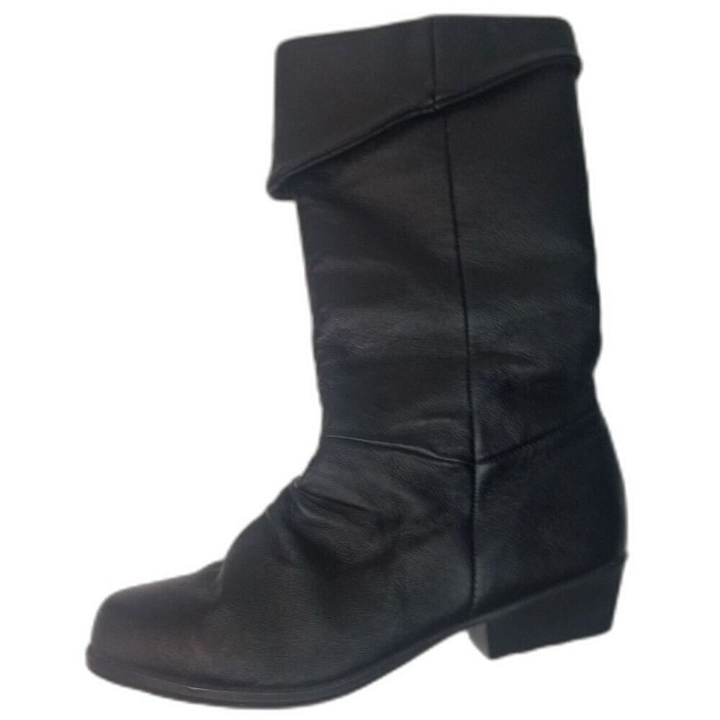 90s Vintage Black Leather Basic Editions Fold Down Mid Calf Boots Size 6