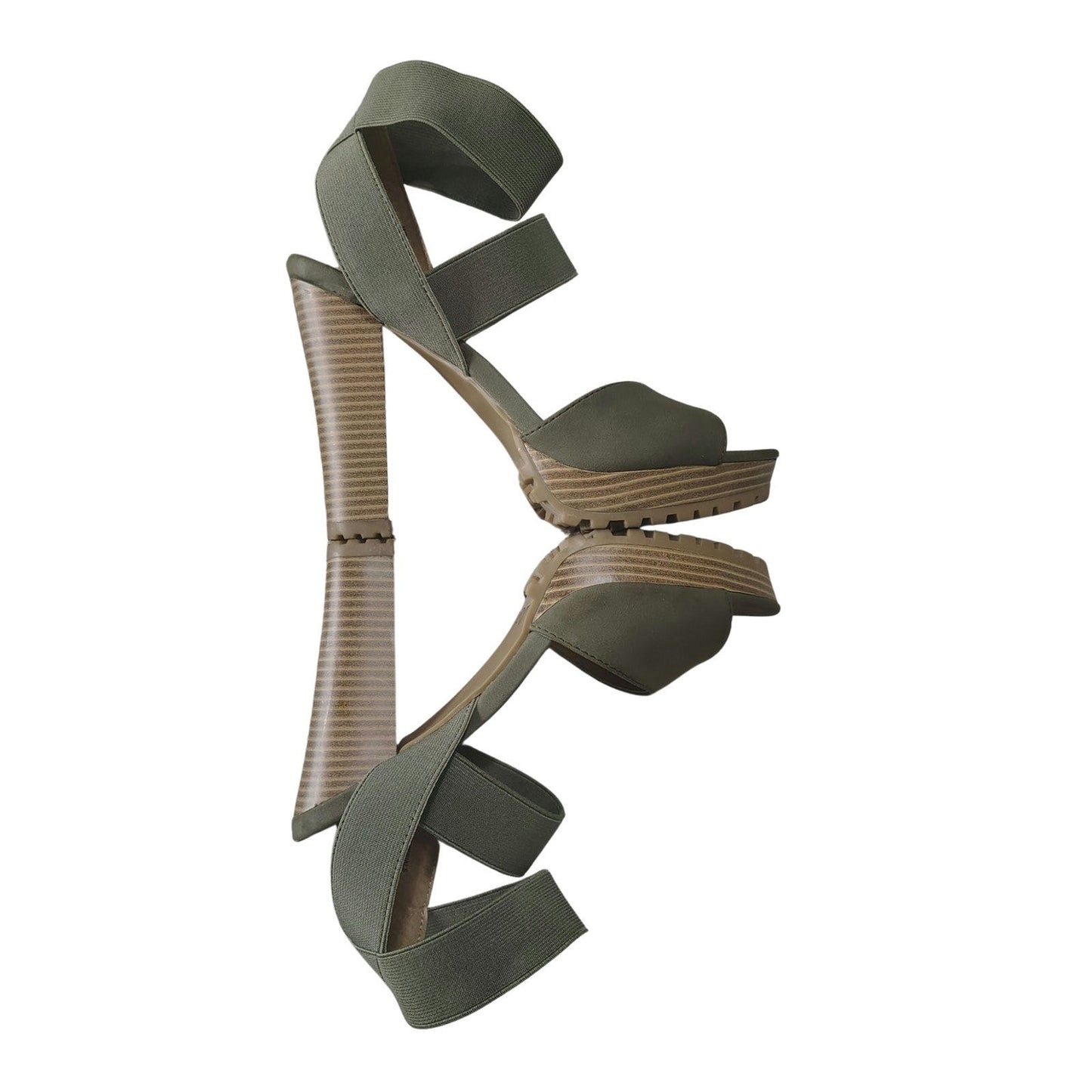 Forest Green Platform Strappy Elastic Sandals Traction Bottoms Block Heel Size 7