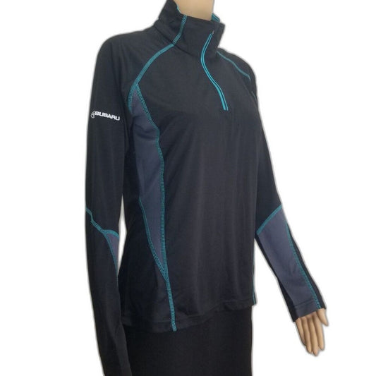 Subaru Black Label Black with Blue Pullover Zip Up Collar Shirt Size Small