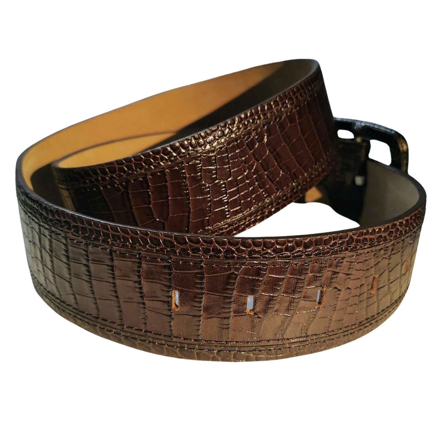 Brown Faux Crocodile Leather Designed Genuine Leather Wide Belt Ann Taylor SZ Lg
