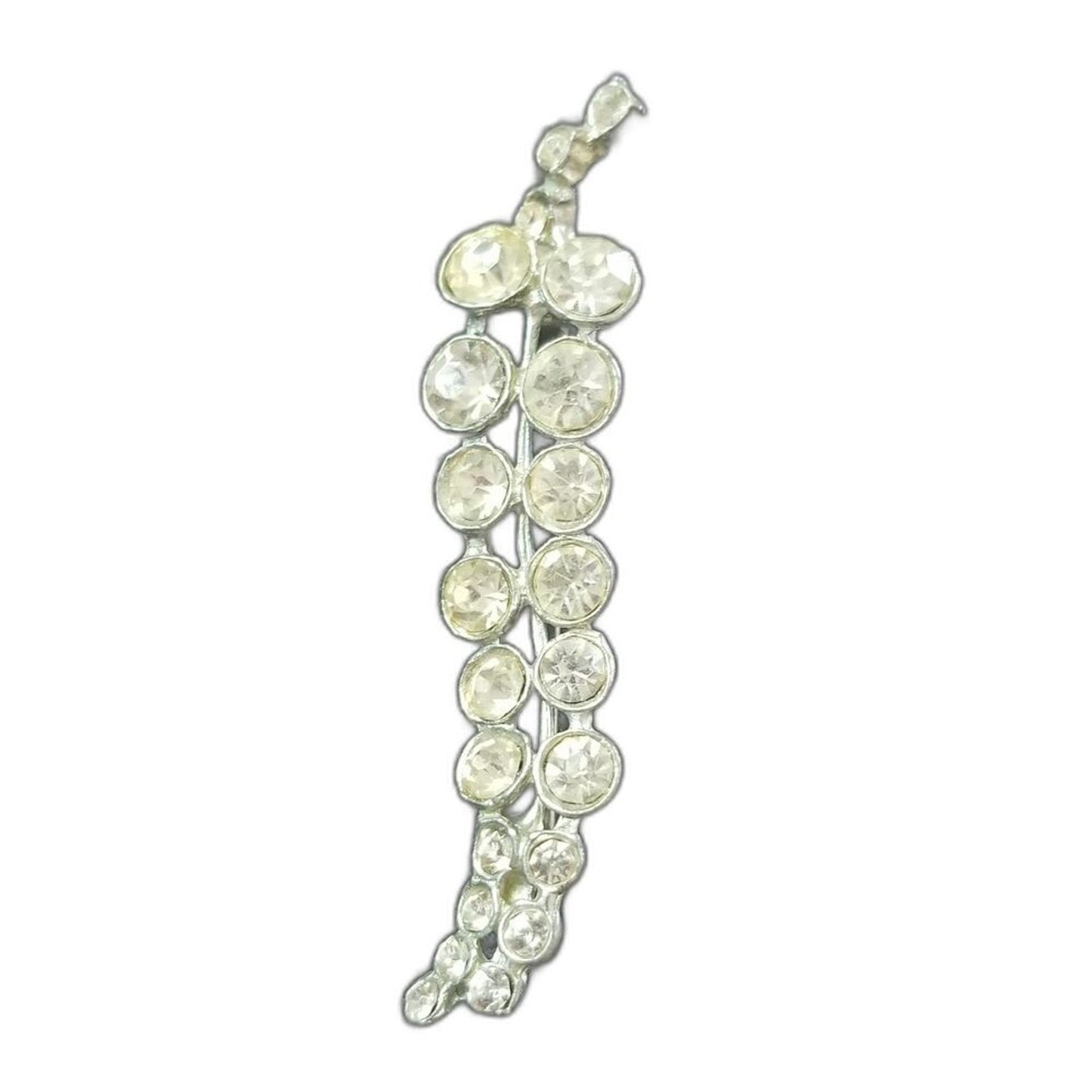 Vintage Crystal Pepper Brooch Pin 2 Rows Shiny Varying Size Rhinestones Silver
