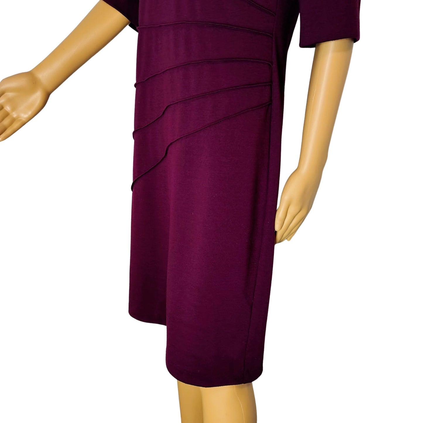 Burgundy Bodycon Body Conscious Three Quarter Sleeve Midi Casual Dress Size 10