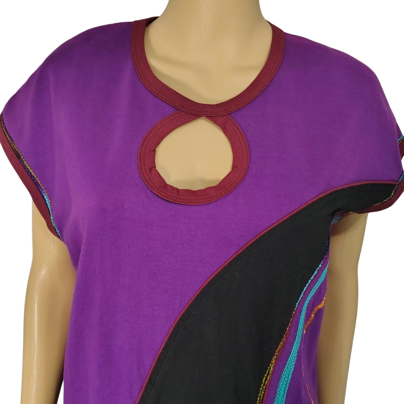 Purple Rising International A Line Midi Dress Mixed Applique Details Two Pockets