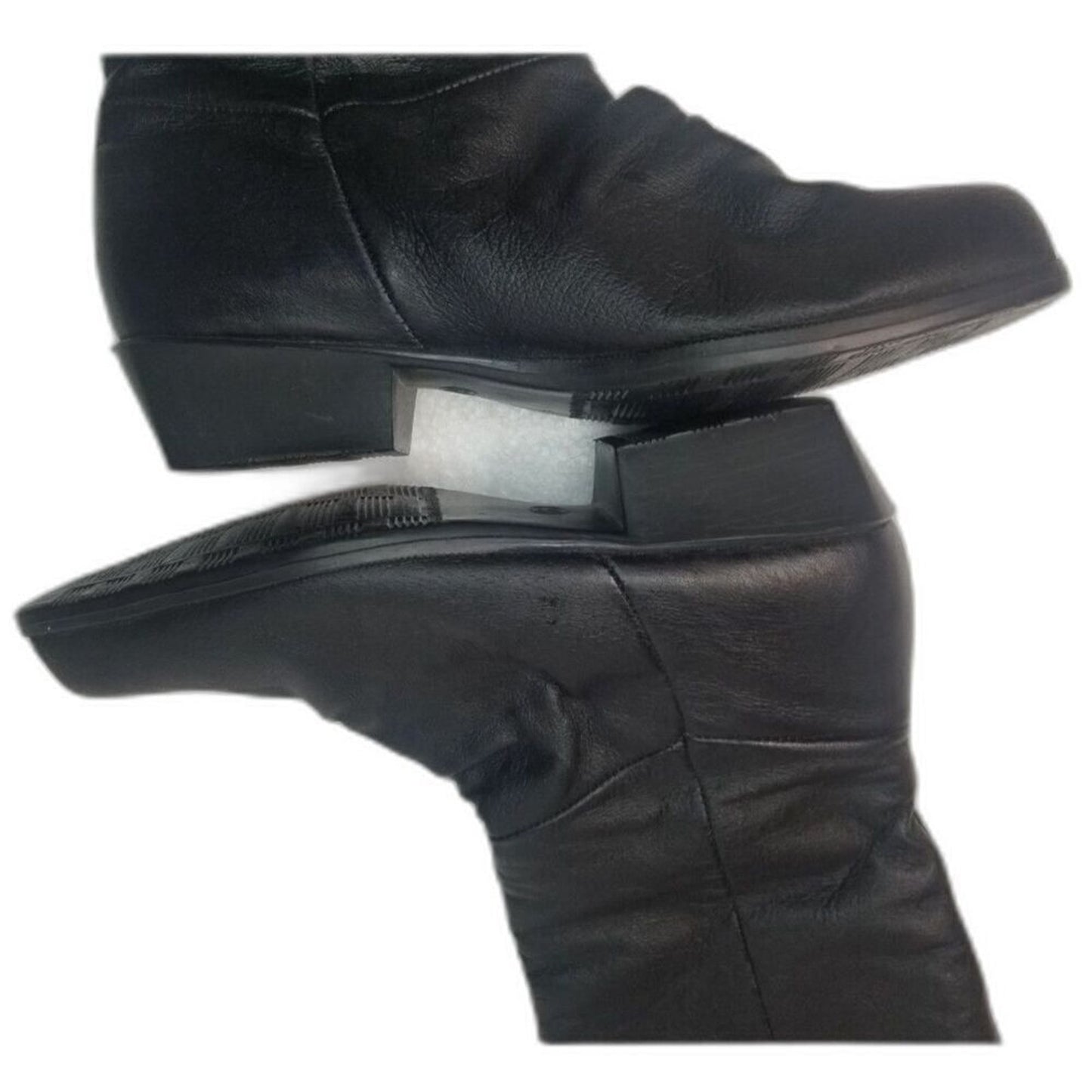 90s Vintage Black Leather Basic Editions Fold Down Mid Calf Boots Size 6