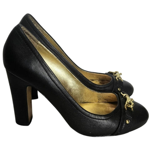 Coach Desaree Dogleash Black Leather Platforms Heels Shoes Women's Size 8.5 B