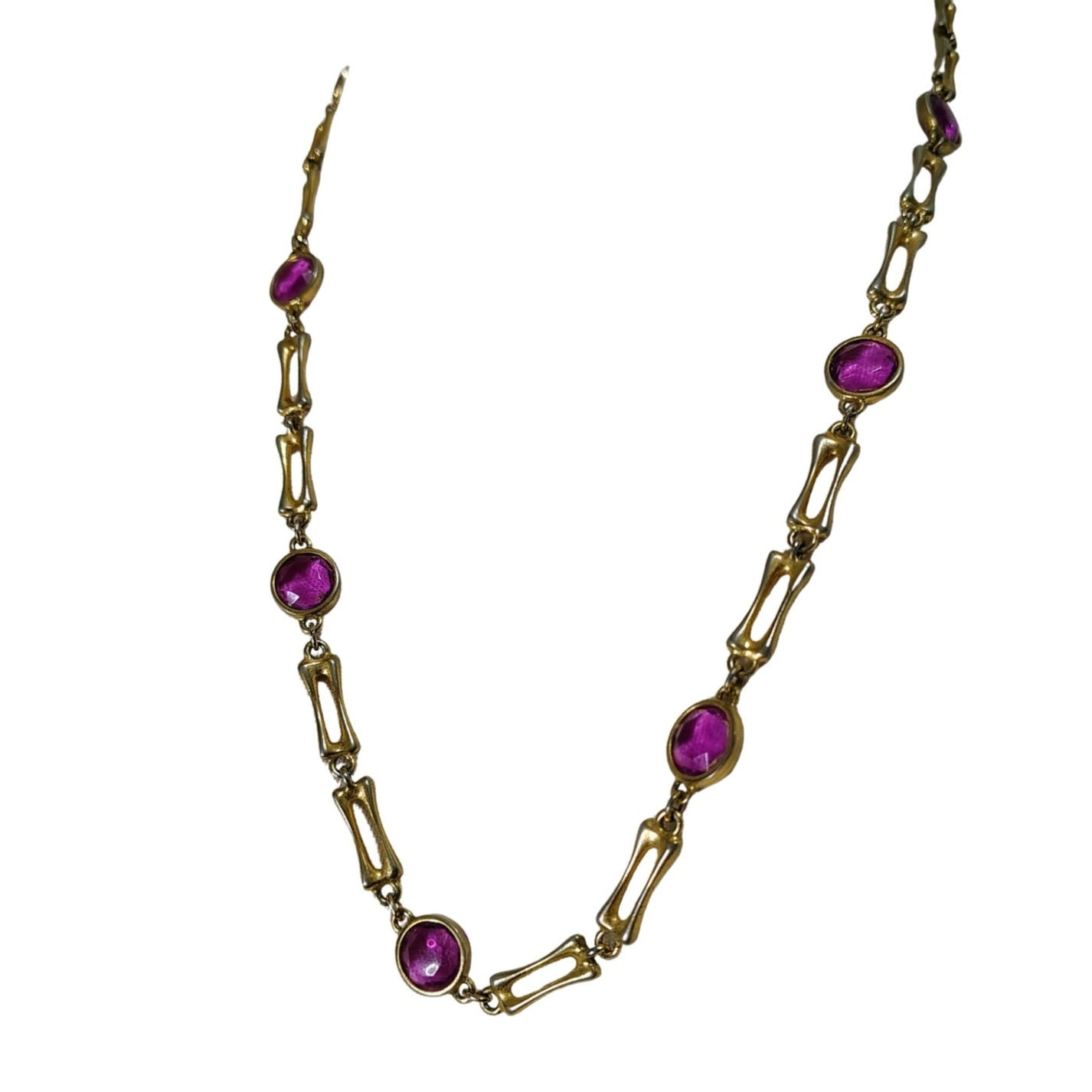 MCM Gold Purple Glass Beads Gold Links Opera Length Costume Jewelry Necklace