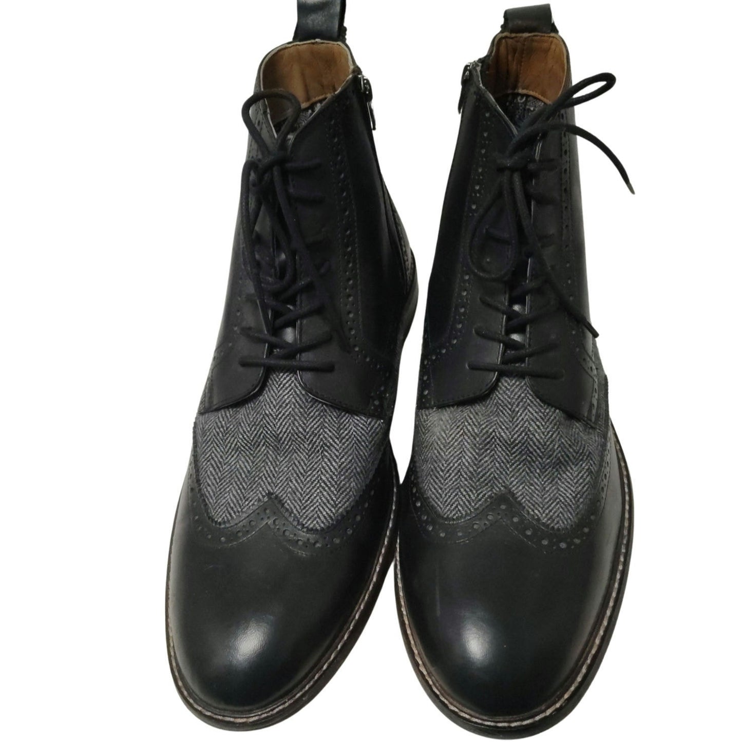 Thomas & Vine Men's Black Jarett Wingtip Zip Up Lace Black Ankle Boot Size 14