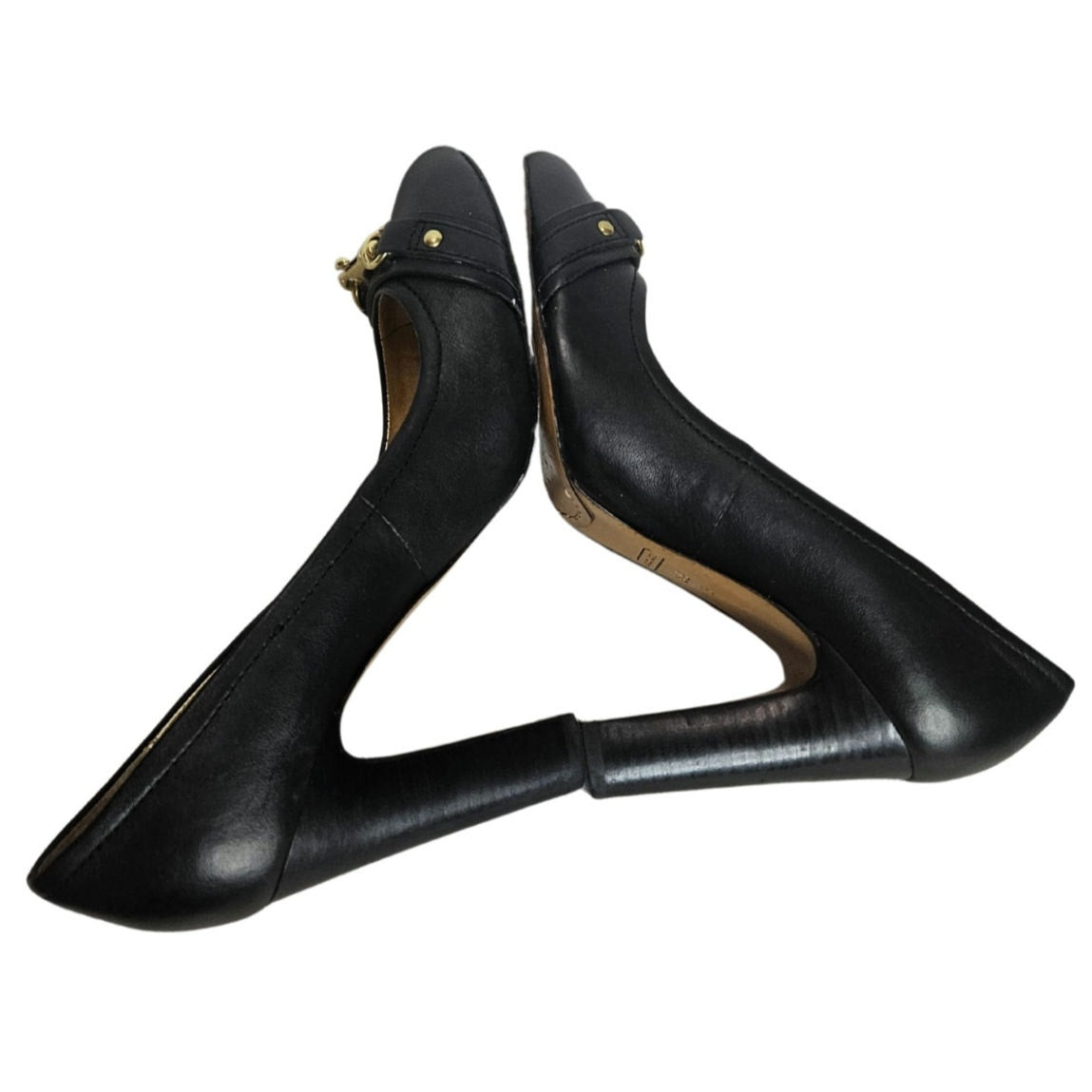 Coach Desaree Dogleash Black Leather Platforms Heels Shoes Women's Size 8.5 B