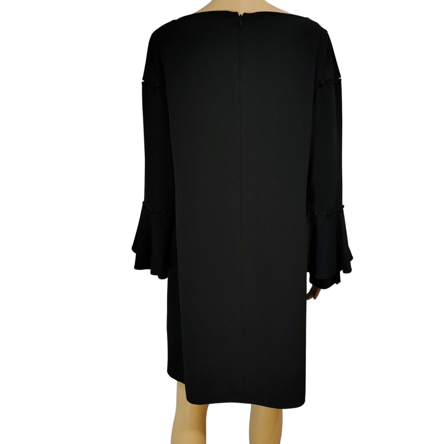 Laundry Shelli Segal Black Midi Dress Ruffled Flare Sleeves Pom Cut Out Size 12