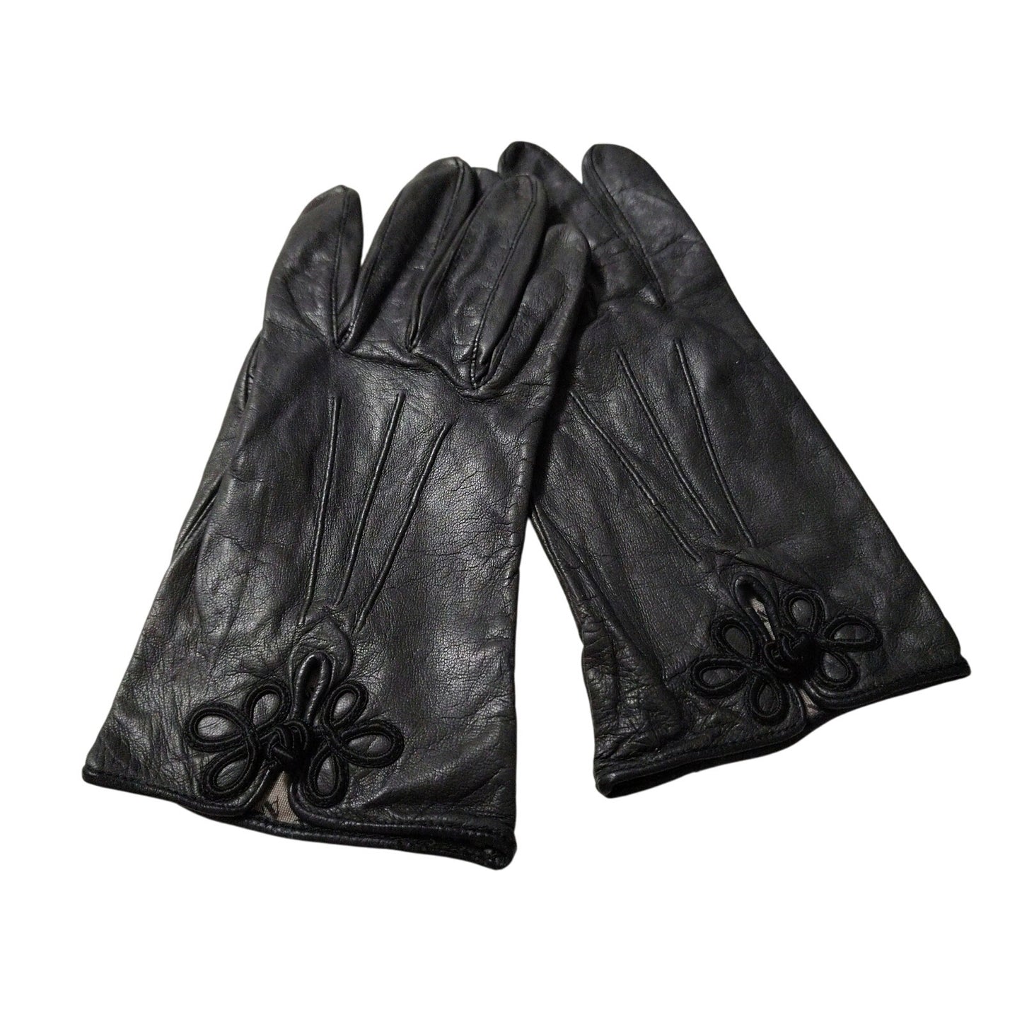Vintage Anne Klein Aris Black Soft Leather Frog Closure Gloves Size Large Womens