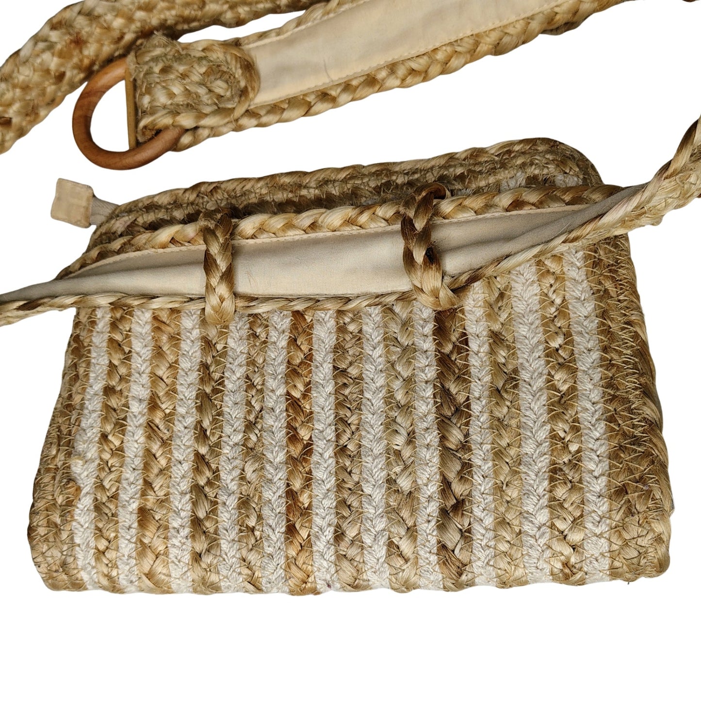 Convertible Belt Bag Fanny Pack Light Brown Cotton Jute Blend Zipper Pouch