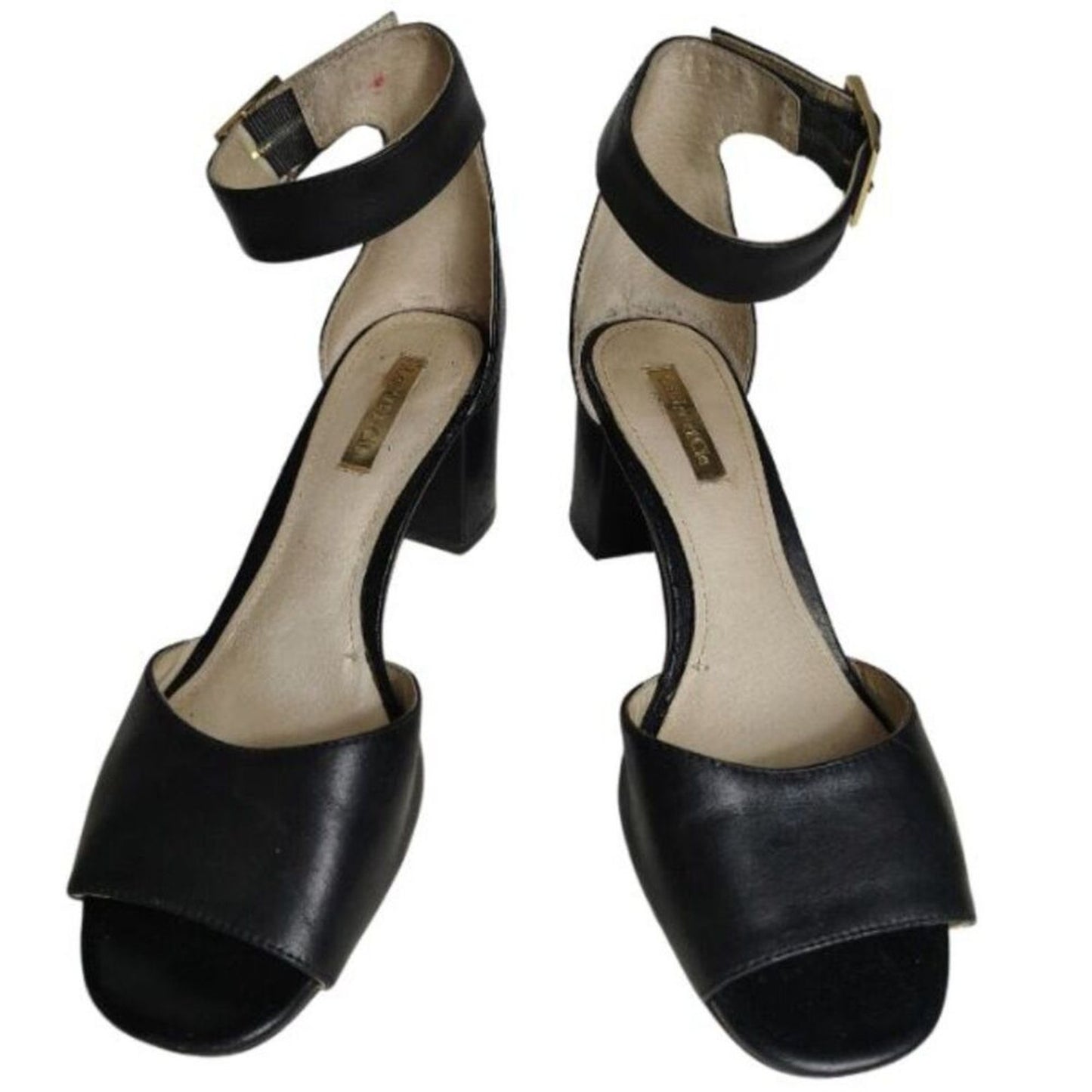 Louise et Cie Karisa Black Leather Ankle Strap Open Toe Block Heel Size 7M